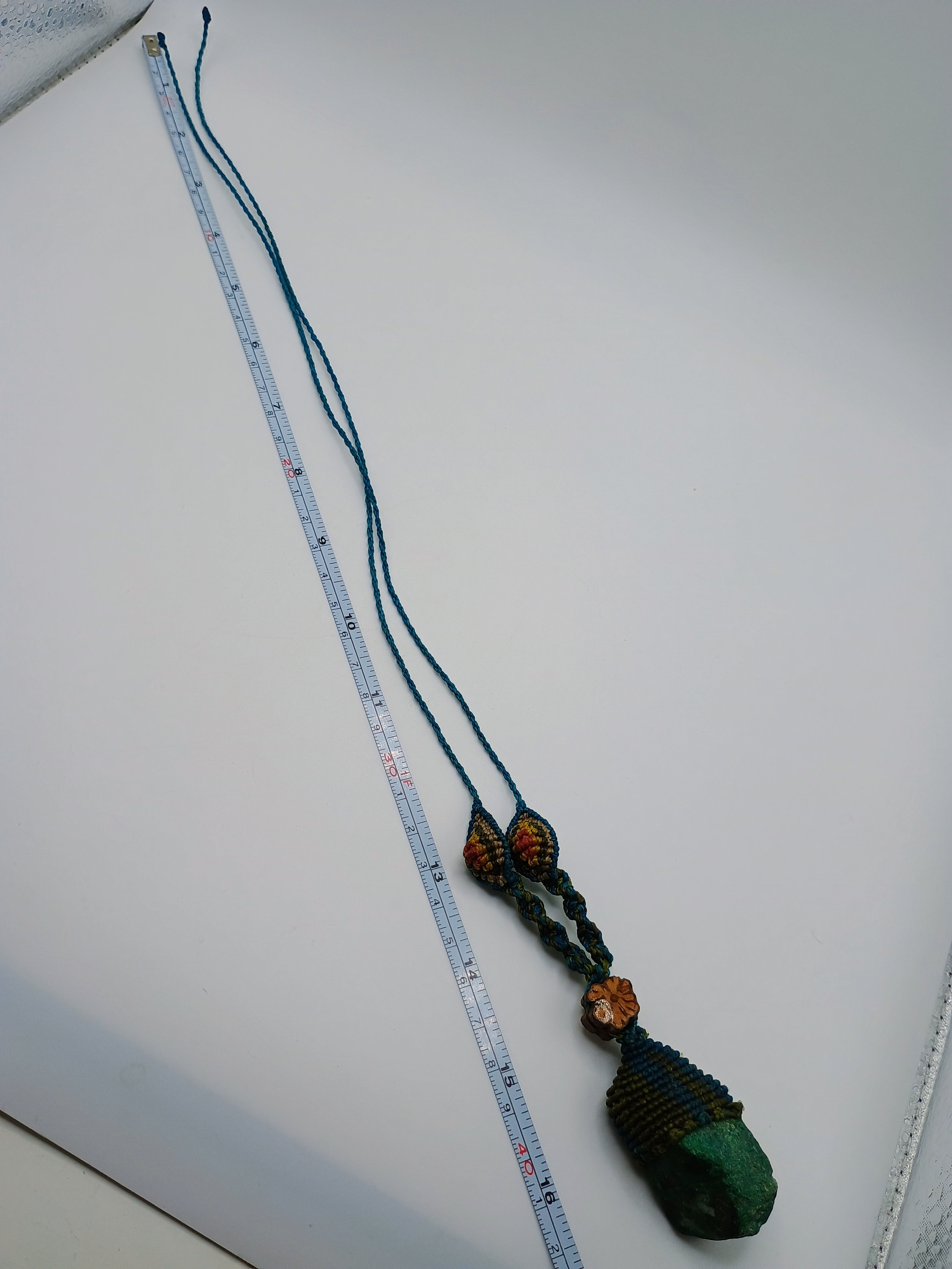 Handmade Macrame Necklace with Natural Stone and Spiritual Amulet