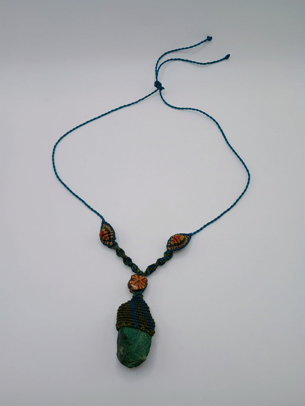 Handmade Macrame Necklace with Natural Stone and Spiritual Amulet