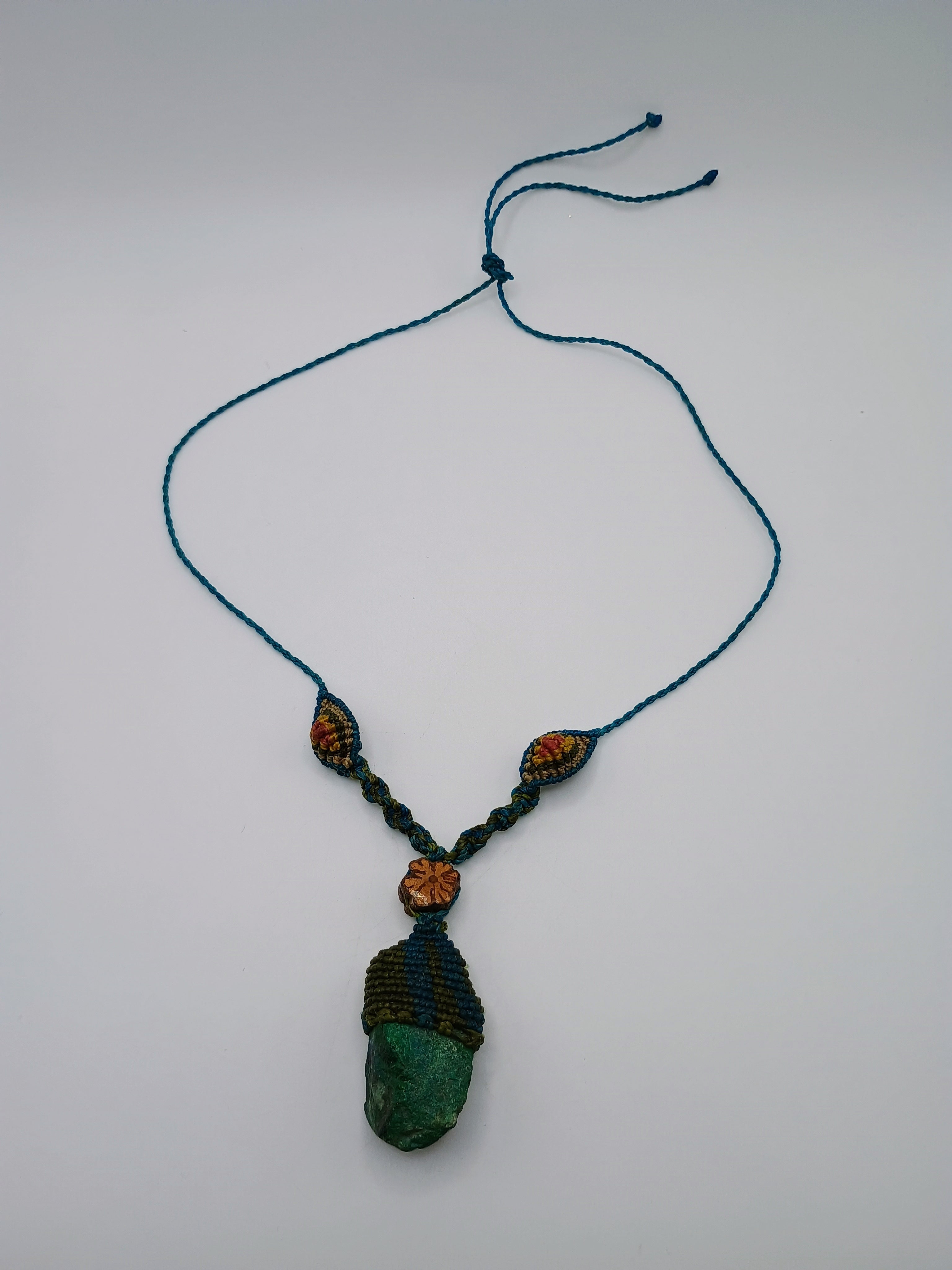 Handmade Macrame Necklace with Natural Stone and Spiritual Amulet