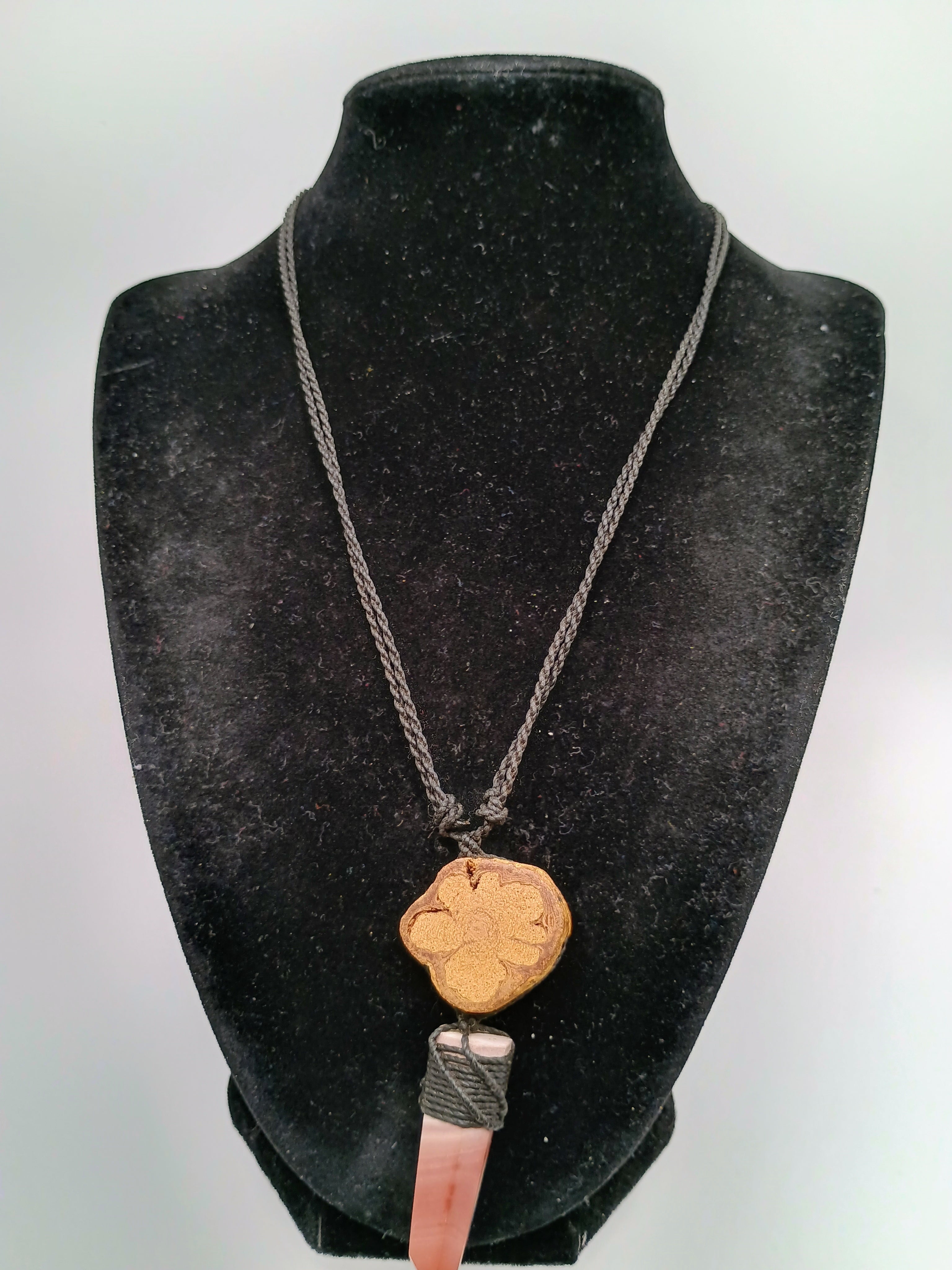 Macrame Necklace with Ayahuasca Flower and Natural Stone, Spiritual Amulet