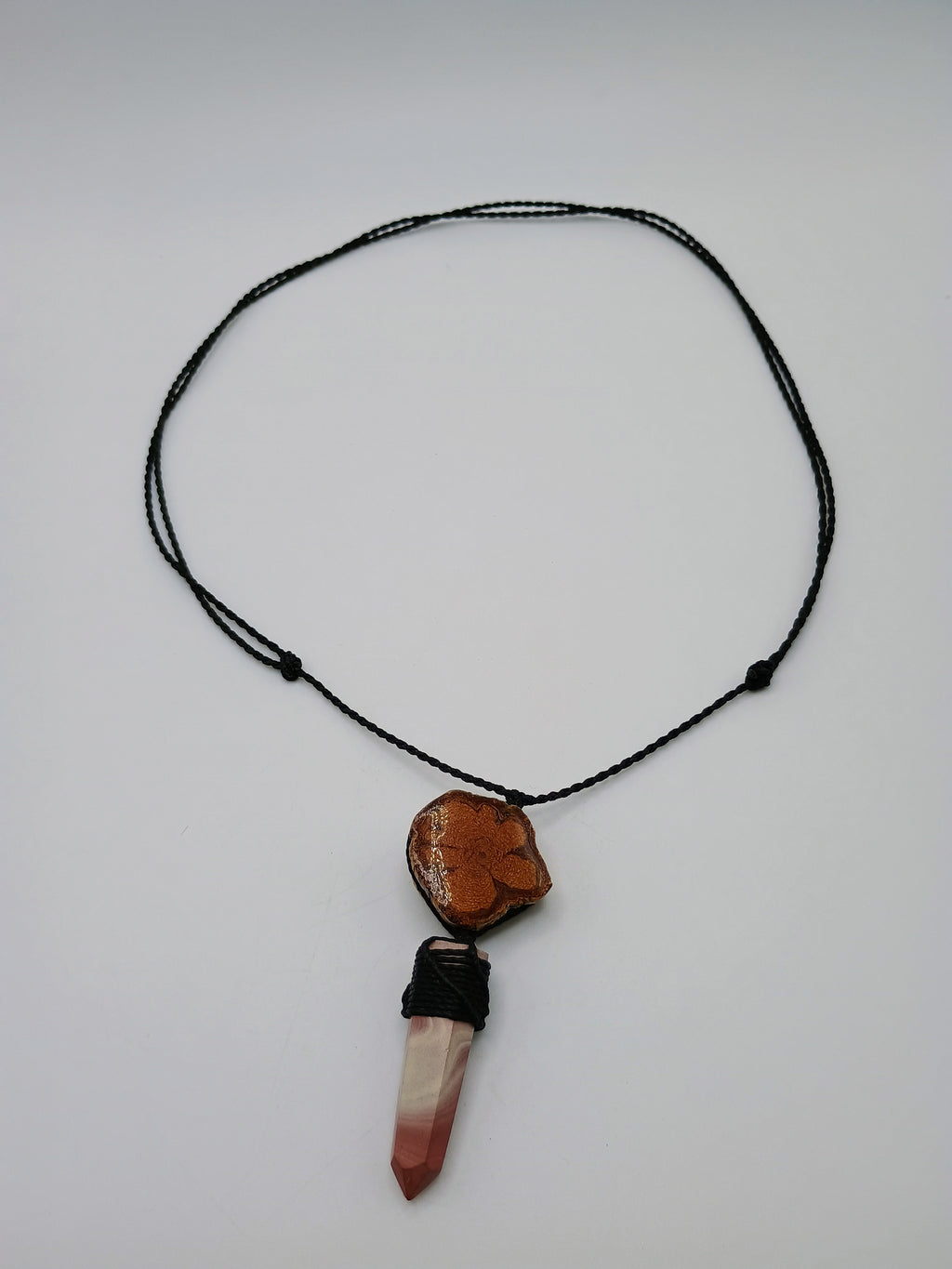 Macrame Necklace with Ayahuasca Flower and Natural Stone, Spiritual Amulet