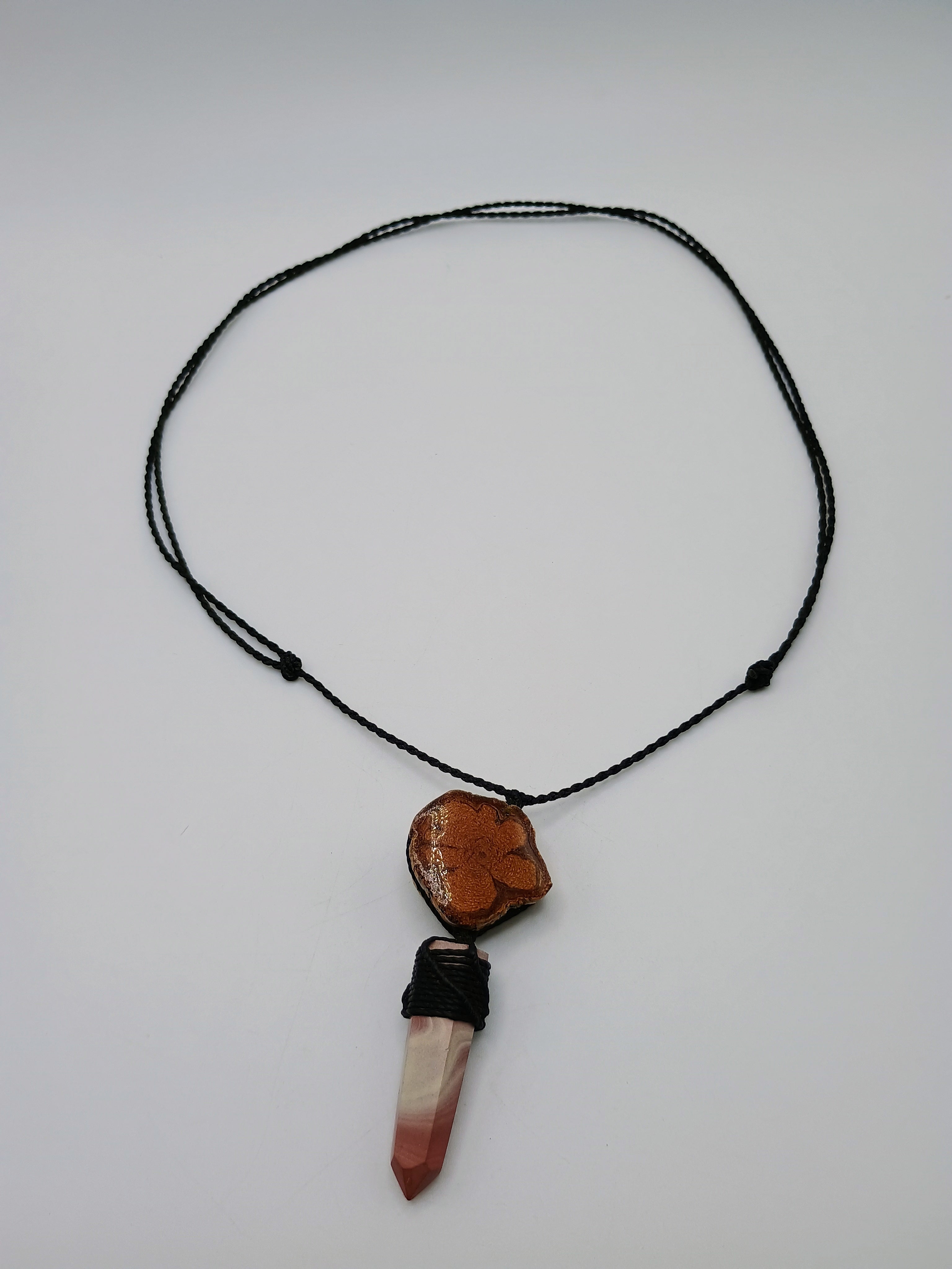 Macrame Necklace with Ayahuasca Flower and Natural Stone, Spiritual Amulet