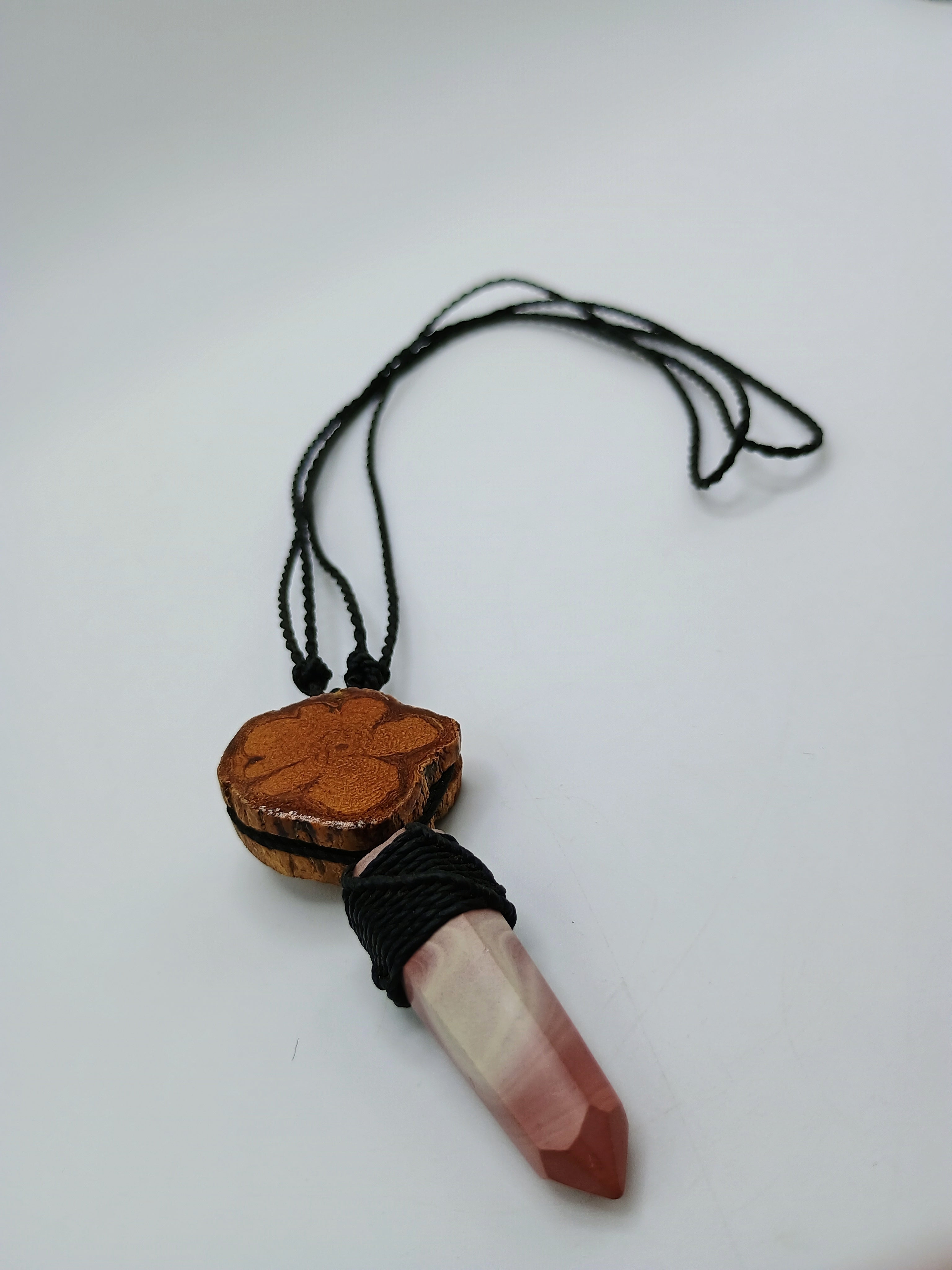 Macrame Necklace with Ayahuasca Flower and Natural Stone, Spiritual Amulet