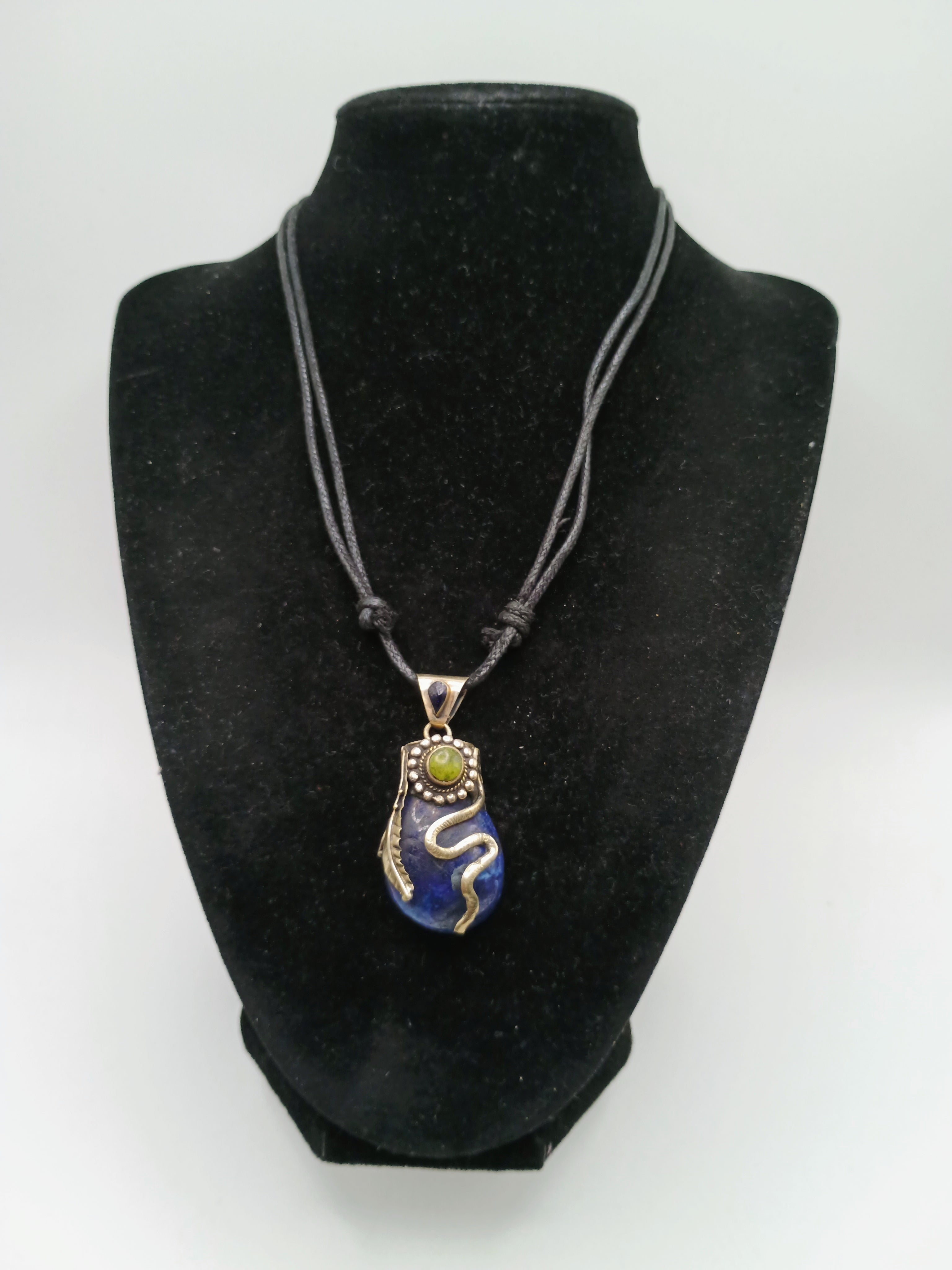 Lapis Lazuli Necklace, Natural Stone, 950 Sterling Silver, Adjustable Cord