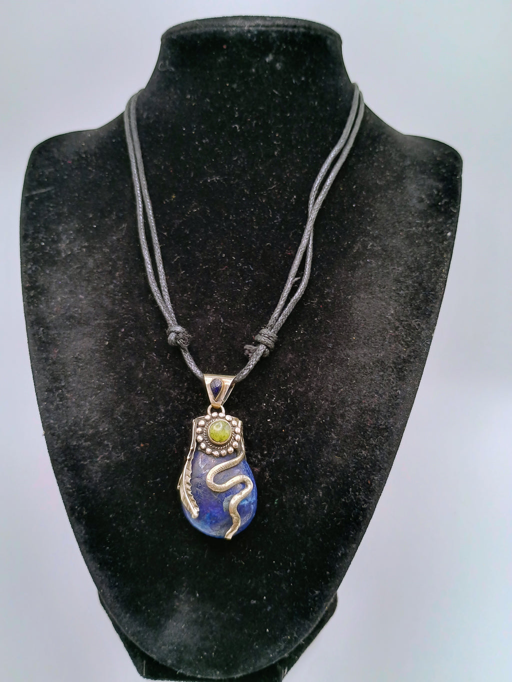 Lapis Lazuli Necklace, Natural Stone, 950 Sterling Silver, Adjustable Cord