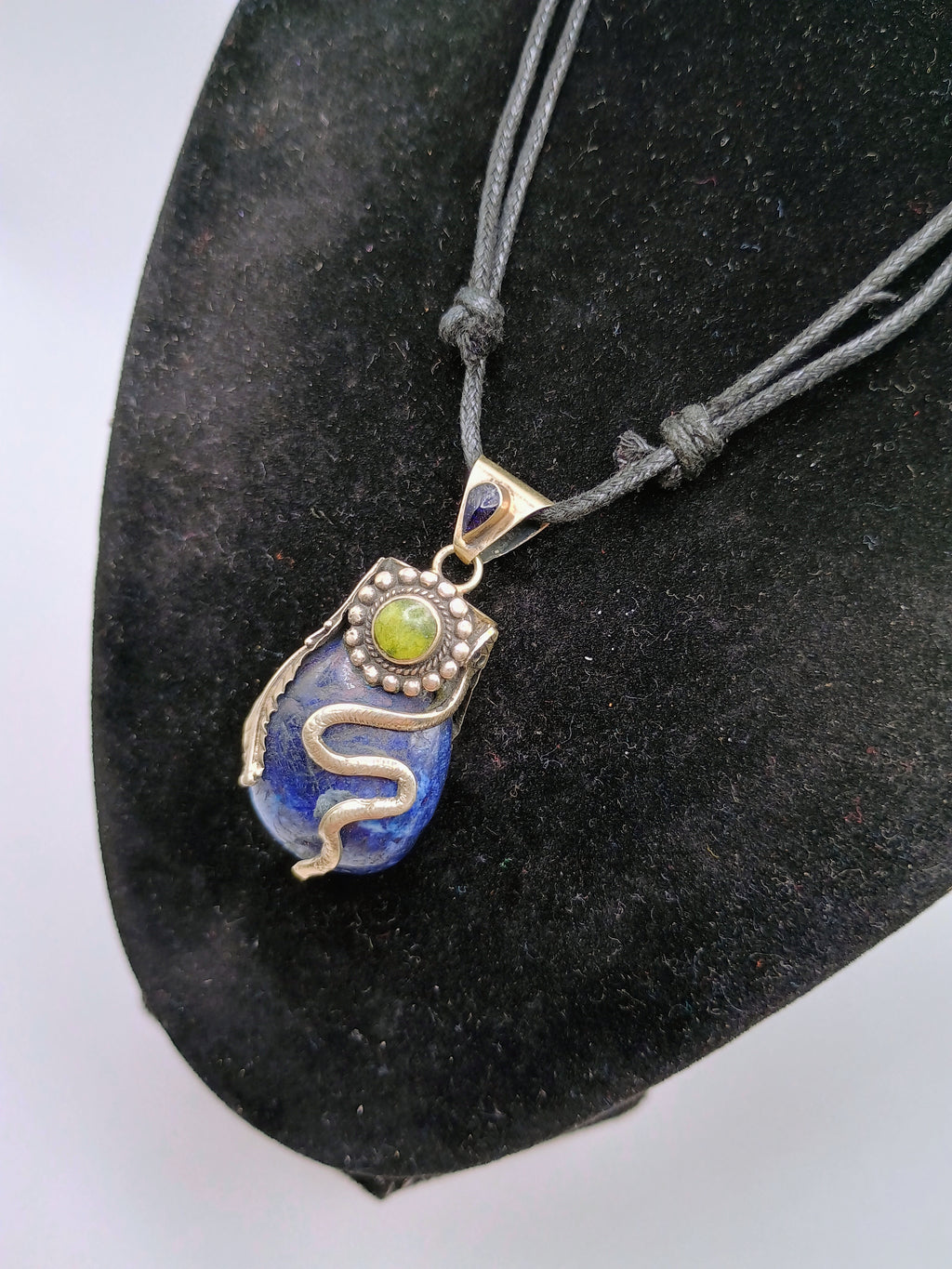 Lapis Lazuli Necklace, Natural Stone, 950 Sterling Silver, Adjustable Cord