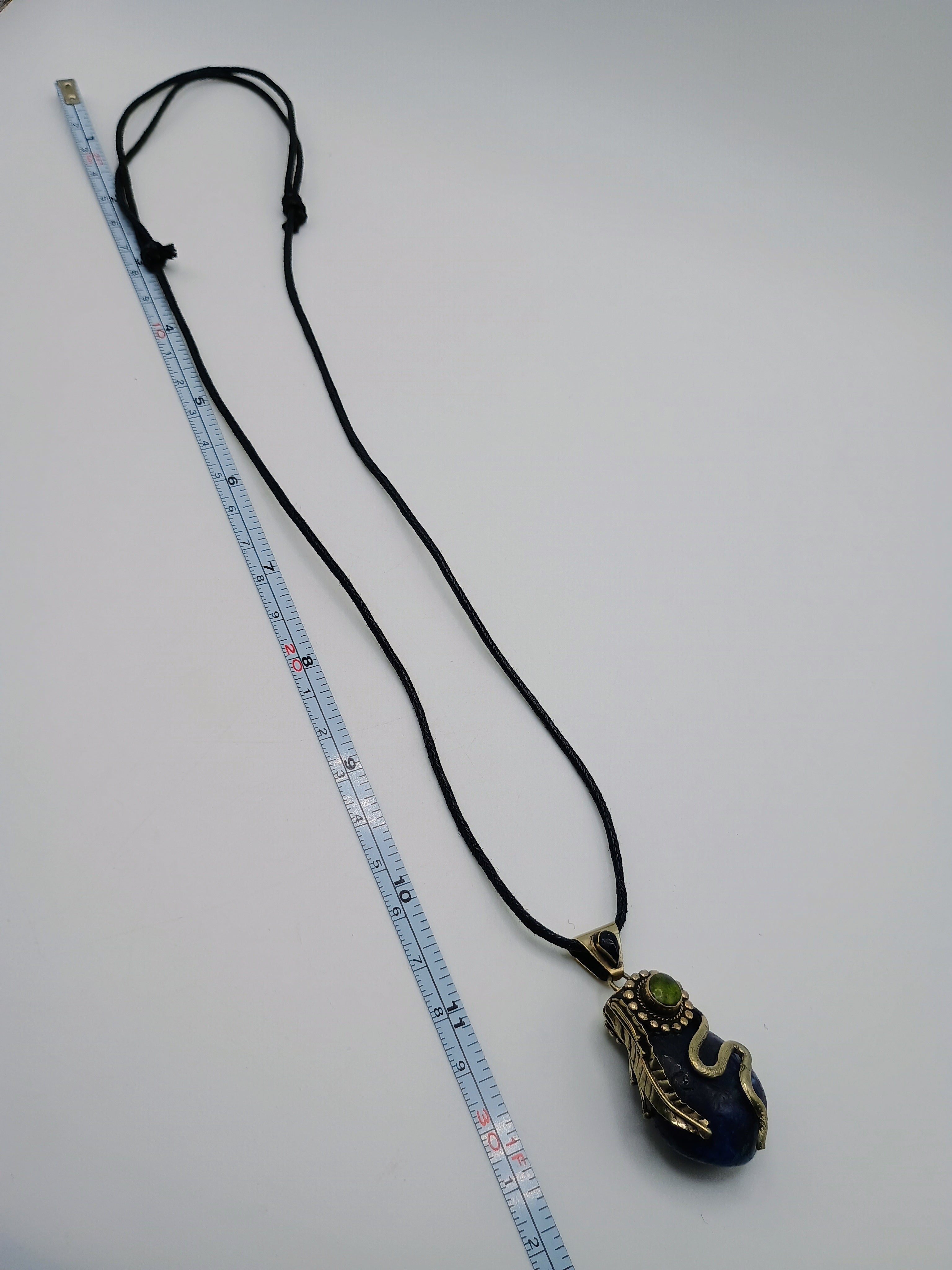 Lapis Lazuli Necklace, Natural Stone, 950 Sterling Silver, Adjustable Cord