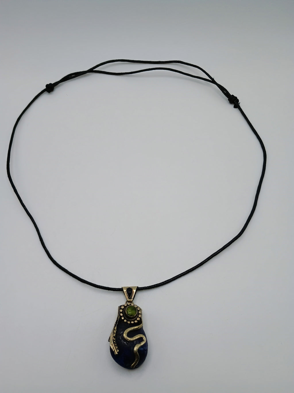 Lapis Lazuli Necklace, Natural Stone, 950 Sterling Silver, Adjustable Cord