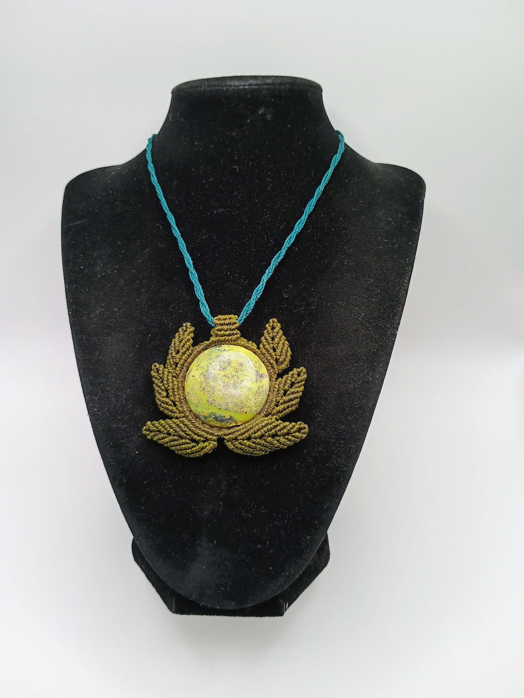 Macrame Necklace with Natural Serpent Stone, Handmade Spiritual Amulet