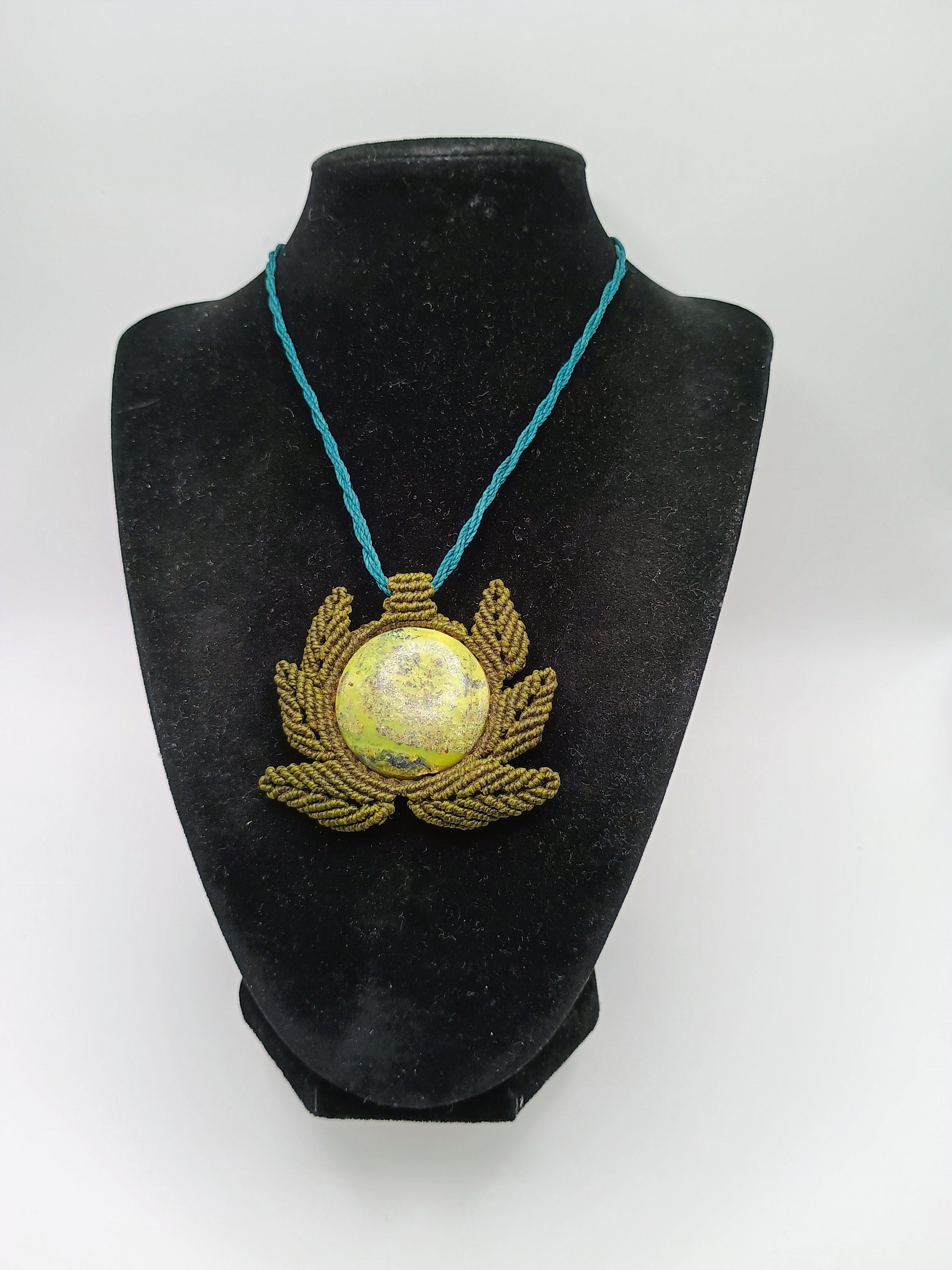Macrame Necklace with Natural Serpent Stone, Handmade Spiritual Amulet