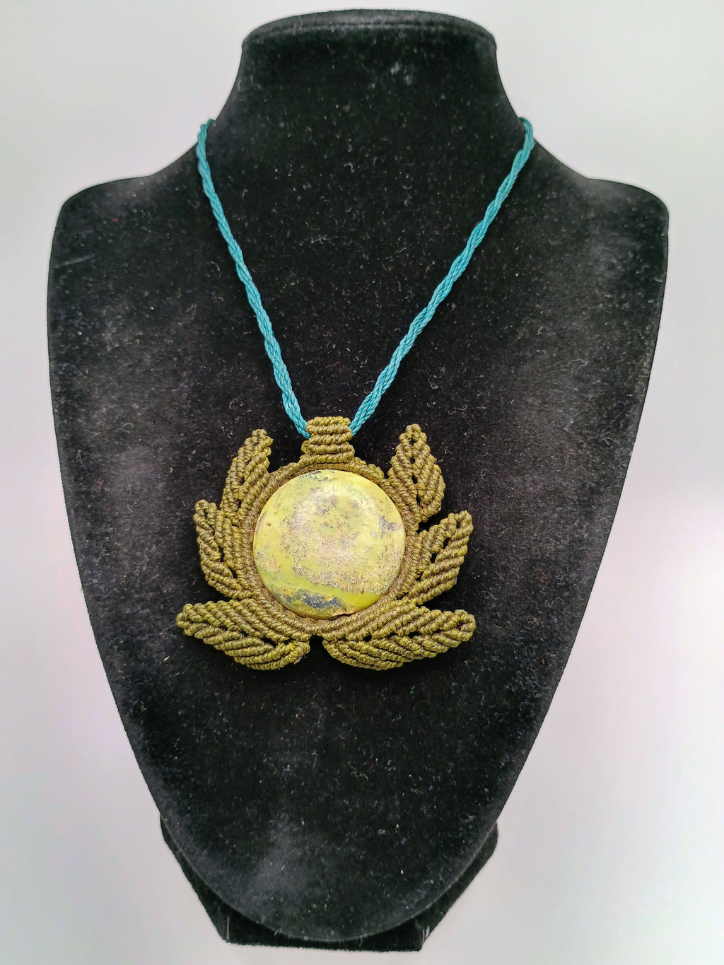 Macrame Necklace with Natural Serpent Stone, Handmade Spiritual Amulet