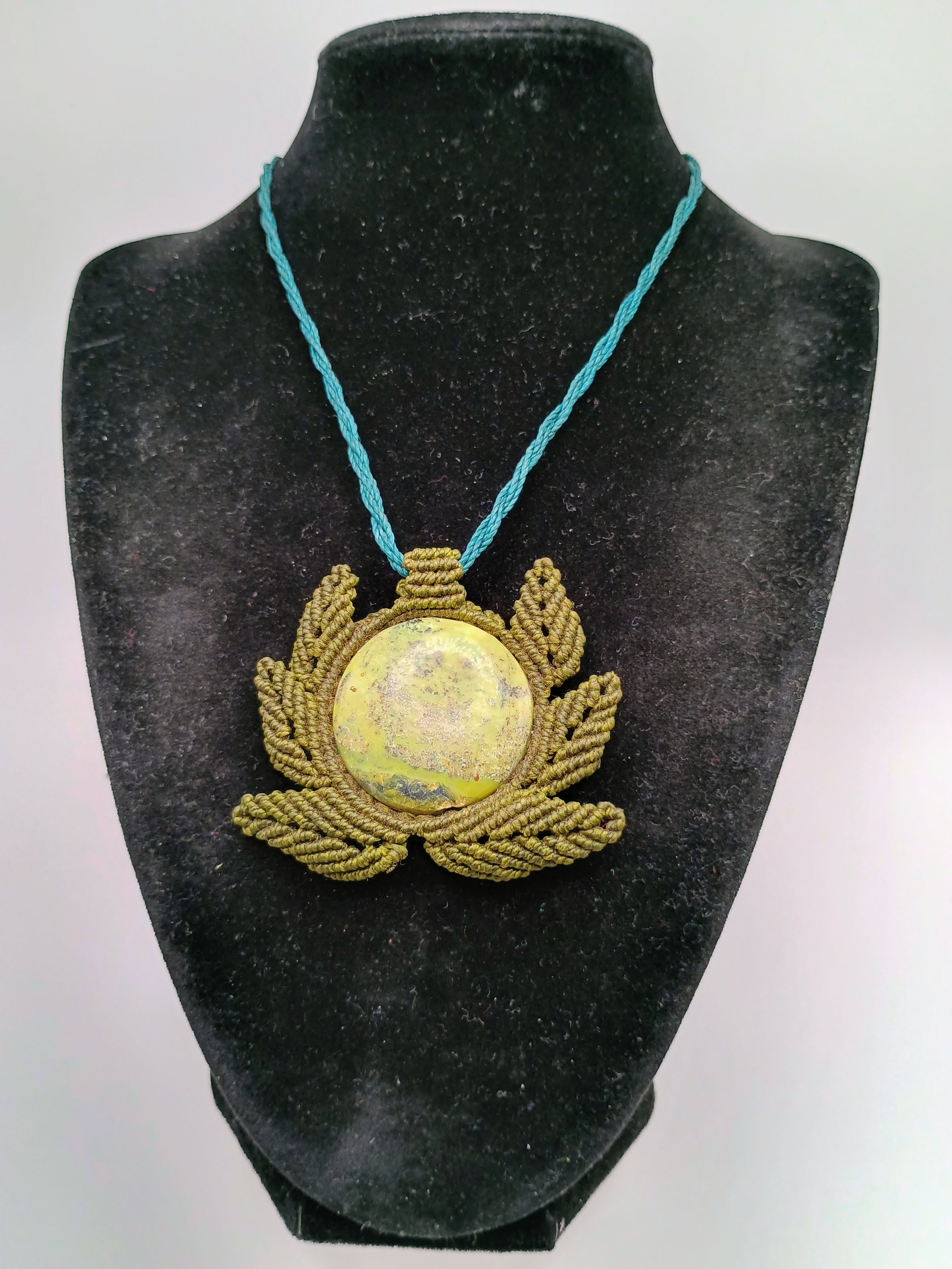 Macrame Necklace with Natural Serpent Stone, Handmade Spiritual Amulet