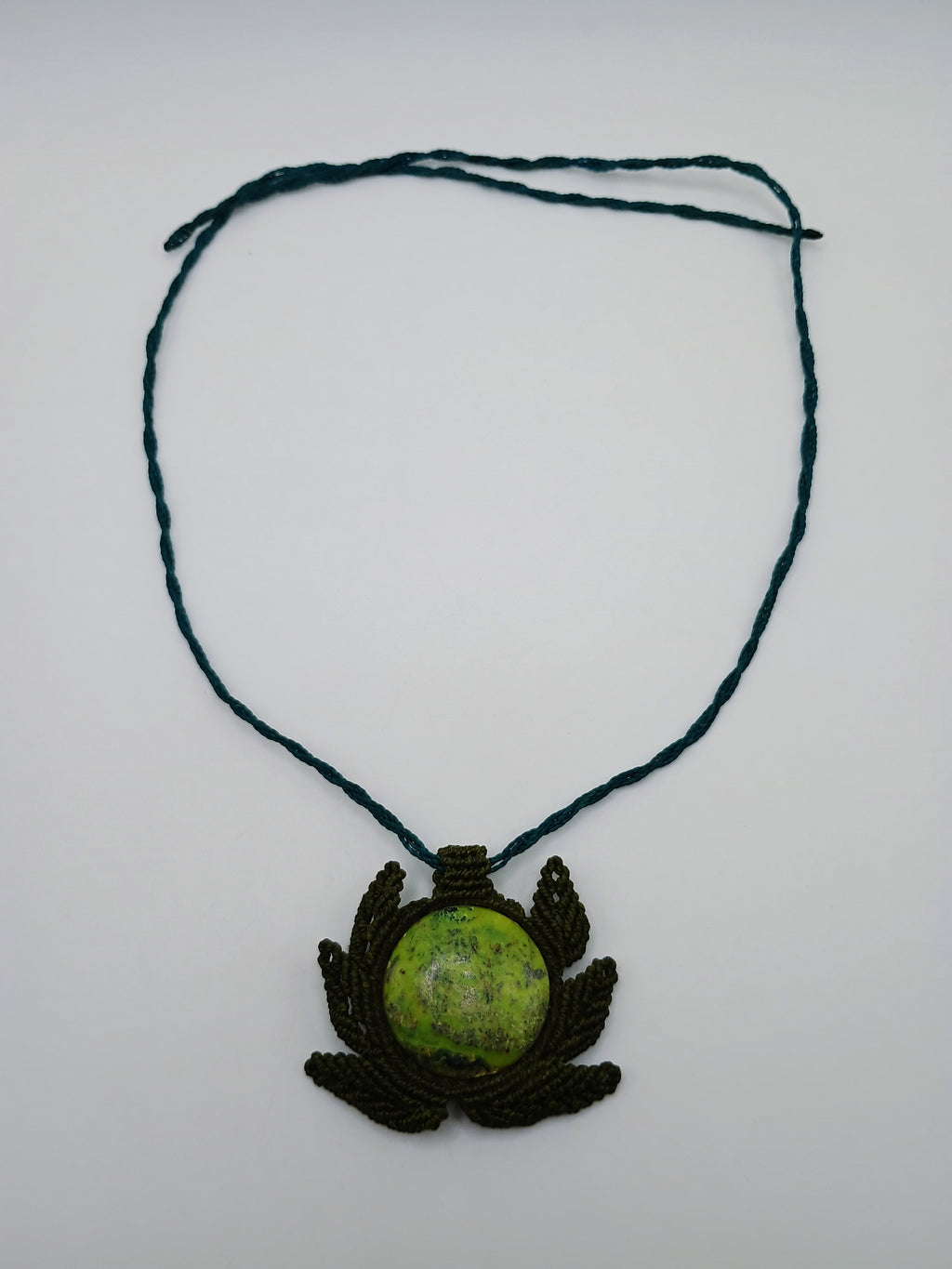 Macrame Necklace with Natural Serpent Stone, Handmade Spiritual Amulet