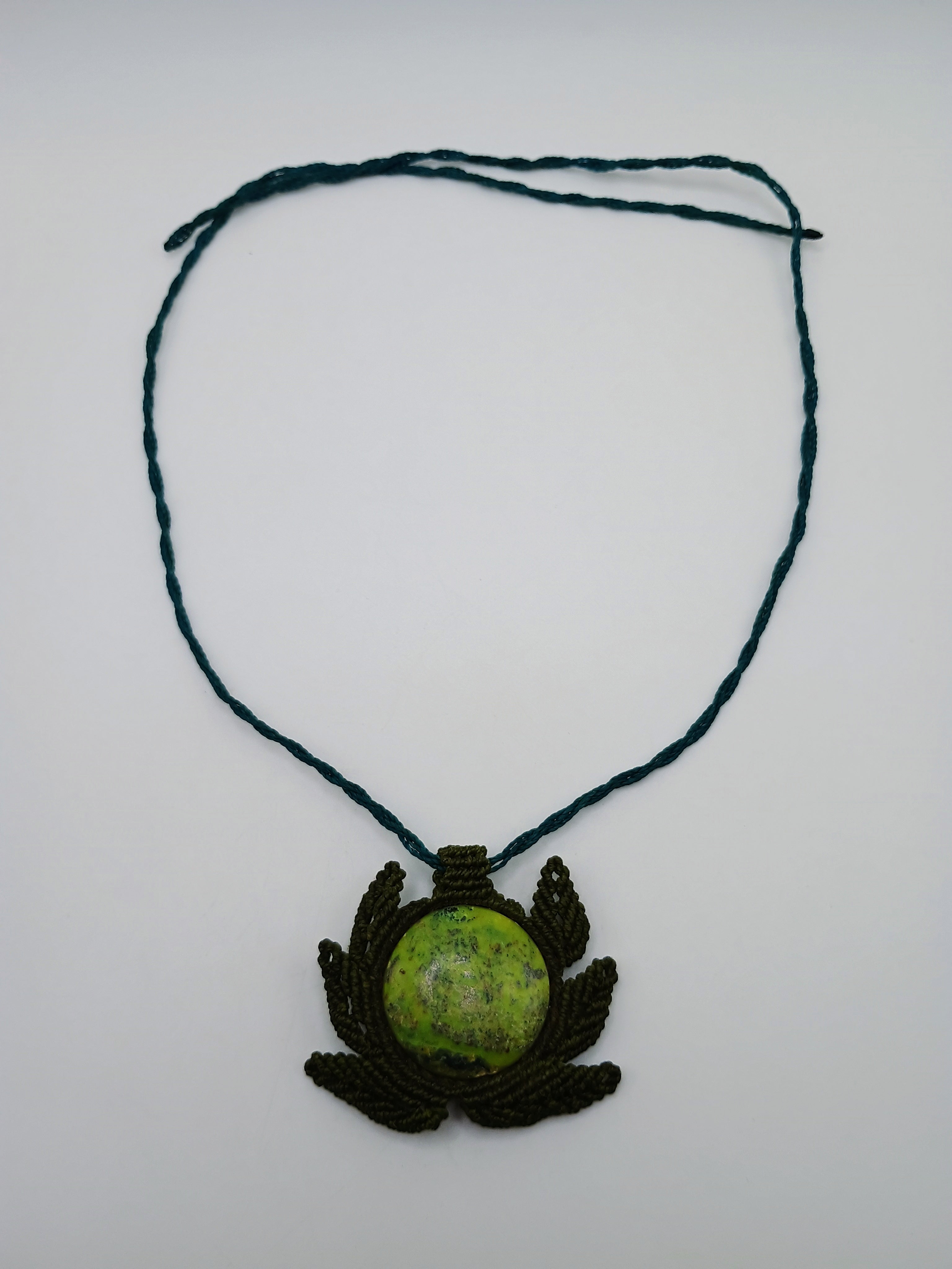 Macrame Necklace with Natural Serpent Stone, Handmade Spiritual Amulet
