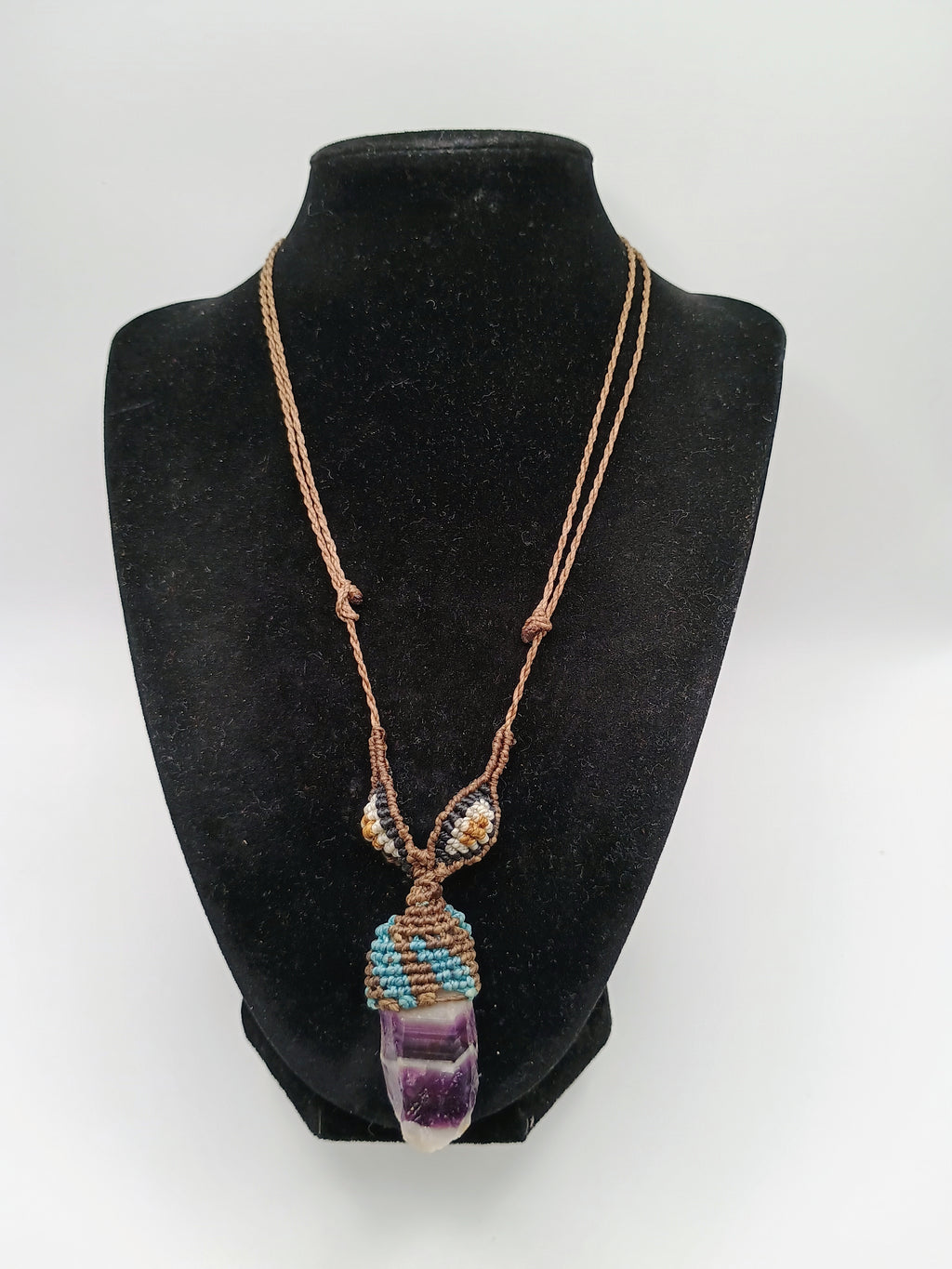 Handmade Macrame Amethyst Necklace, Spiritual Amulet, Natural Stone