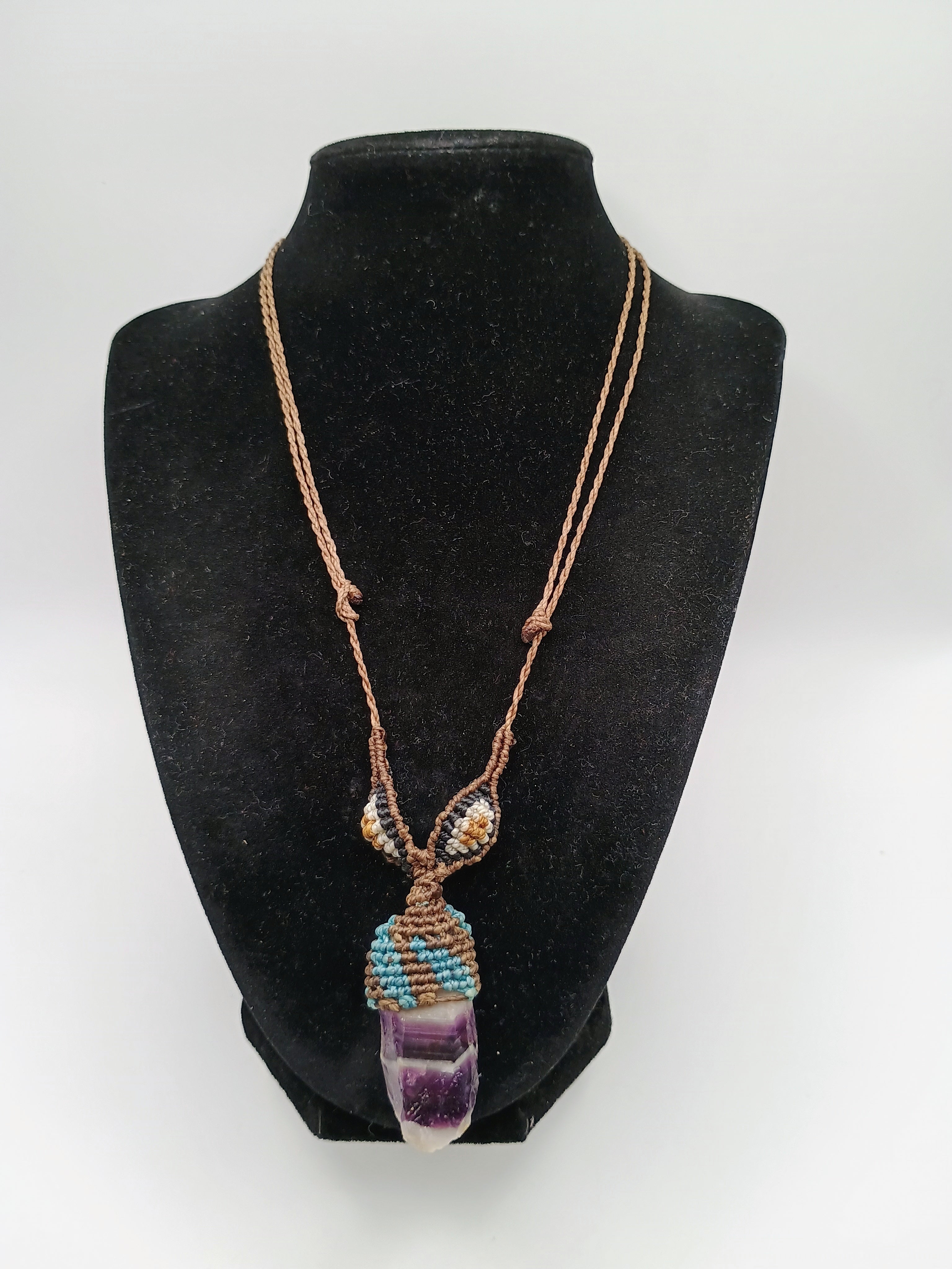 Handmade Macrame Amethyst Necklace, Spiritual Amulet, Natural Stone