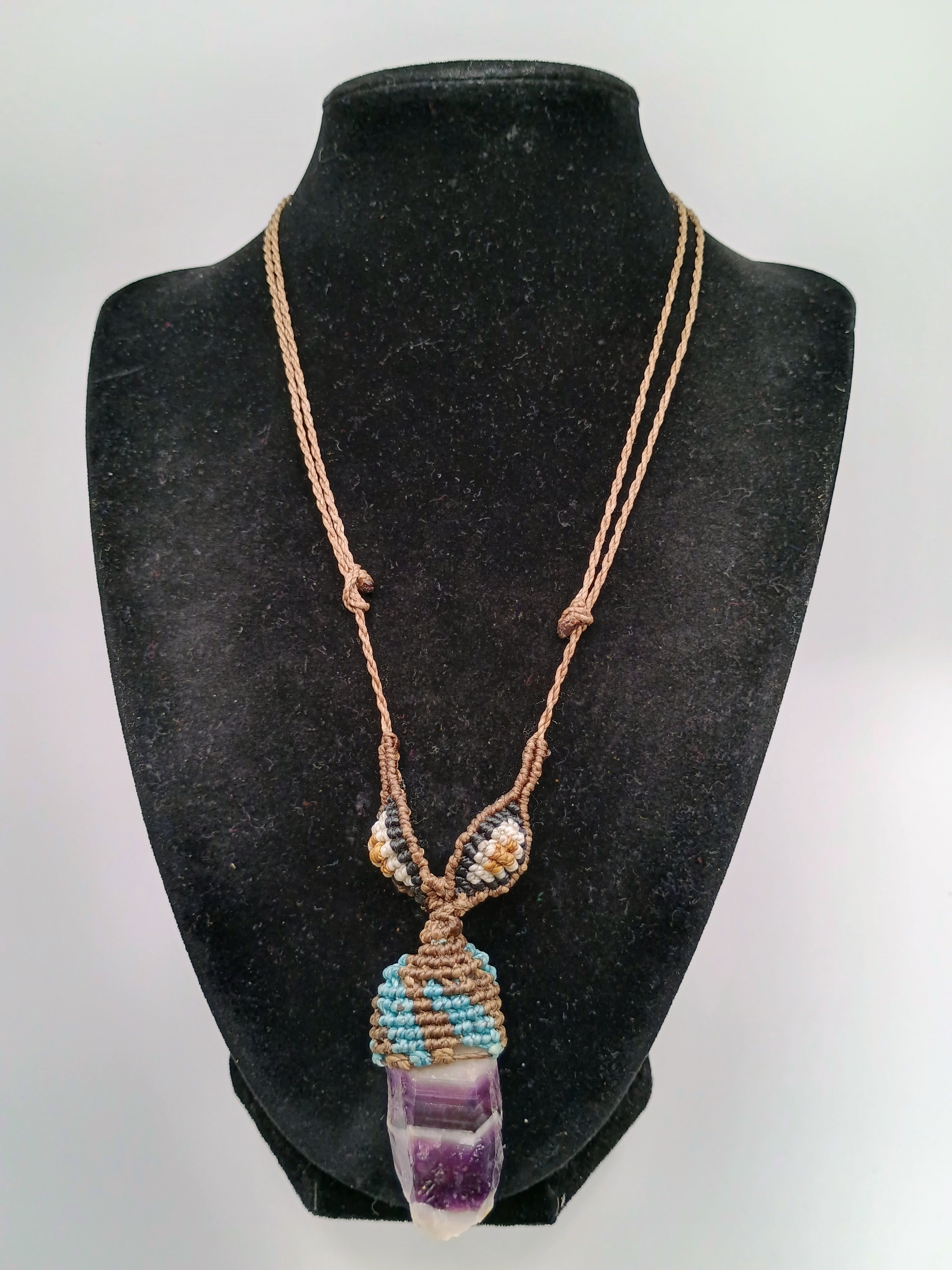 Handmade Macrame Amethyst Necklace, Spiritual Amulet, Natural Stone