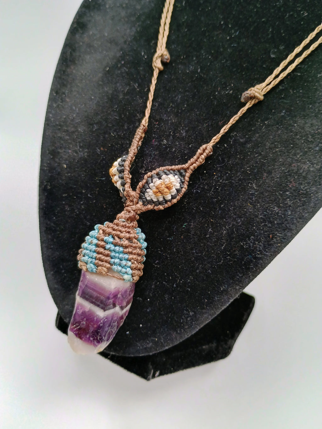 Handmade Macrame Amethyst Necklace, Spiritual Amulet, Natural Stone