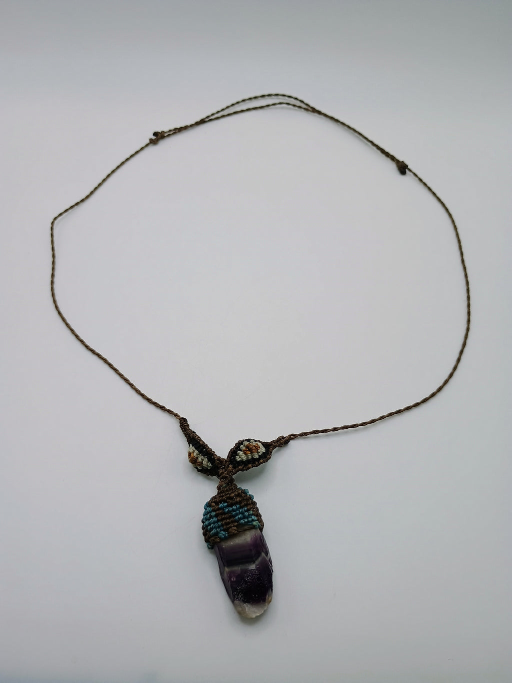Handmade Macrame Amethyst Necklace, Spiritual Amulet, Natural Stone