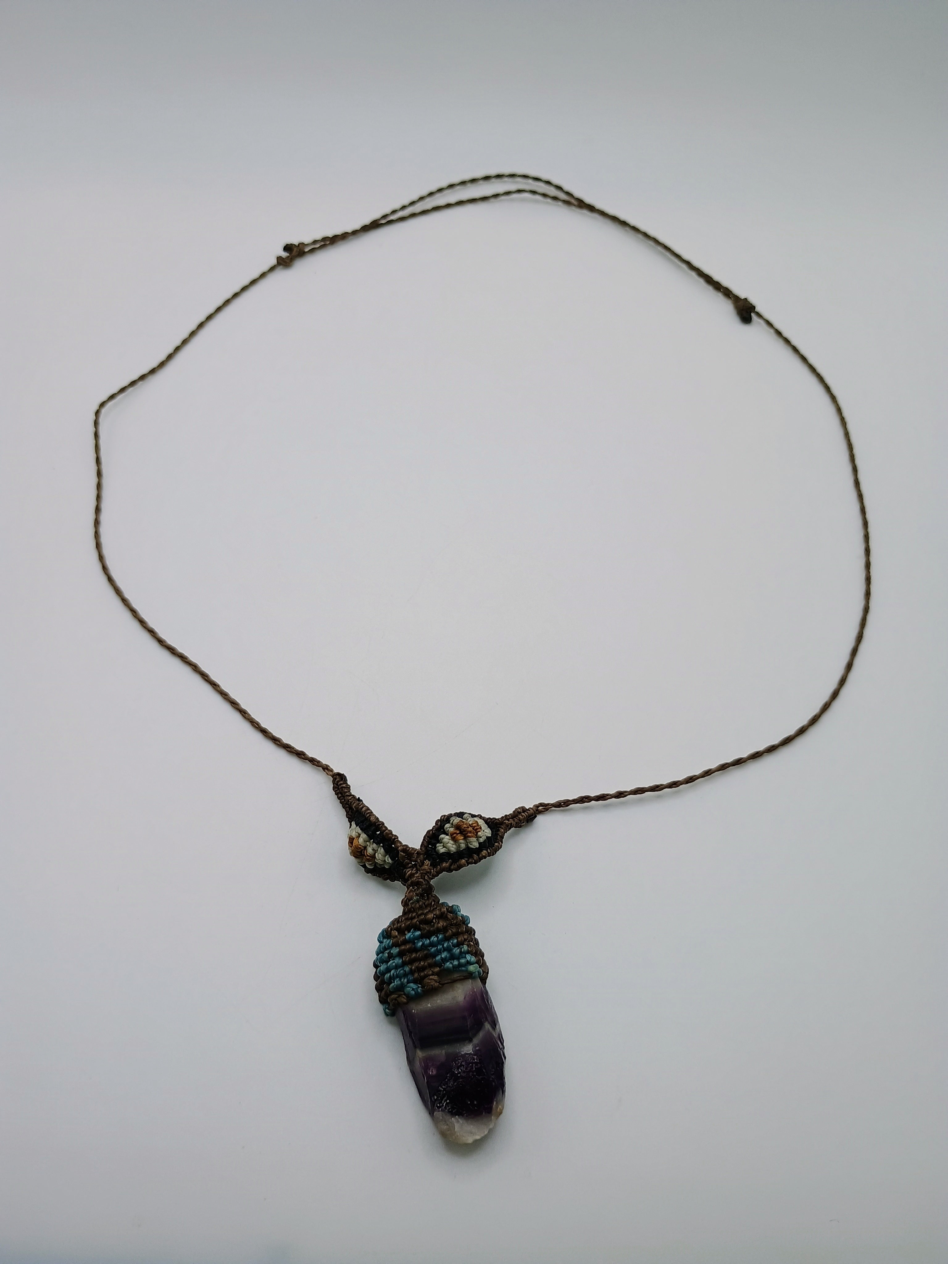 Handmade Macrame Amethyst Necklace, Spiritual Amulet, Natural Stone