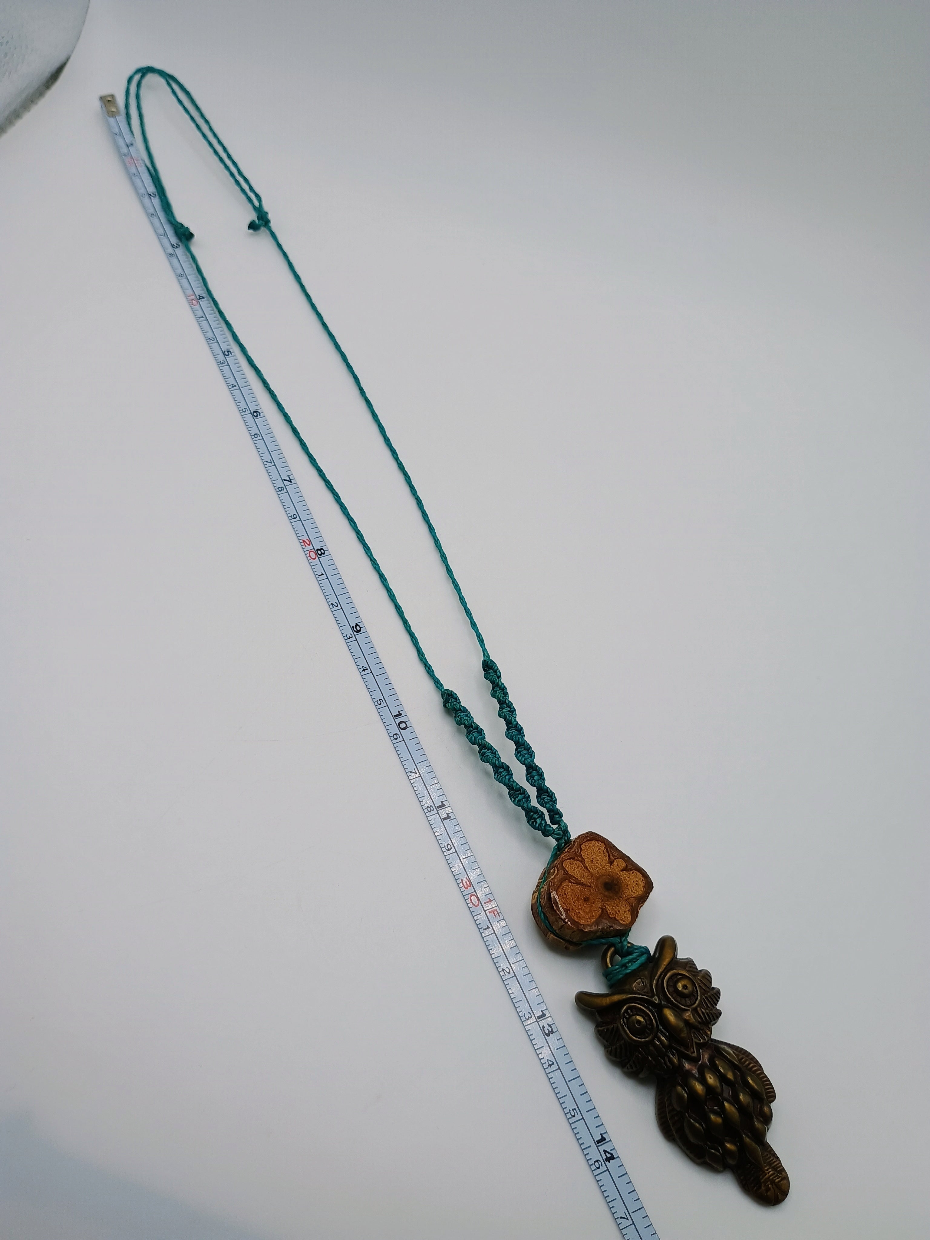 Macrame Owl Necklace with Ayahuasca Flower, Spiritual Amulet