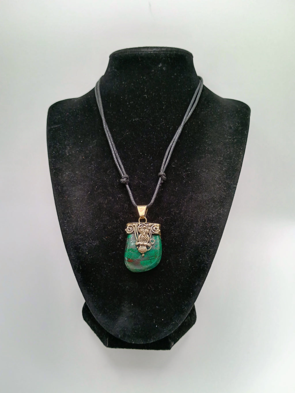 Owl Necklace in 950 Sterling Silver with Natural Stone and Spiritual Amulet