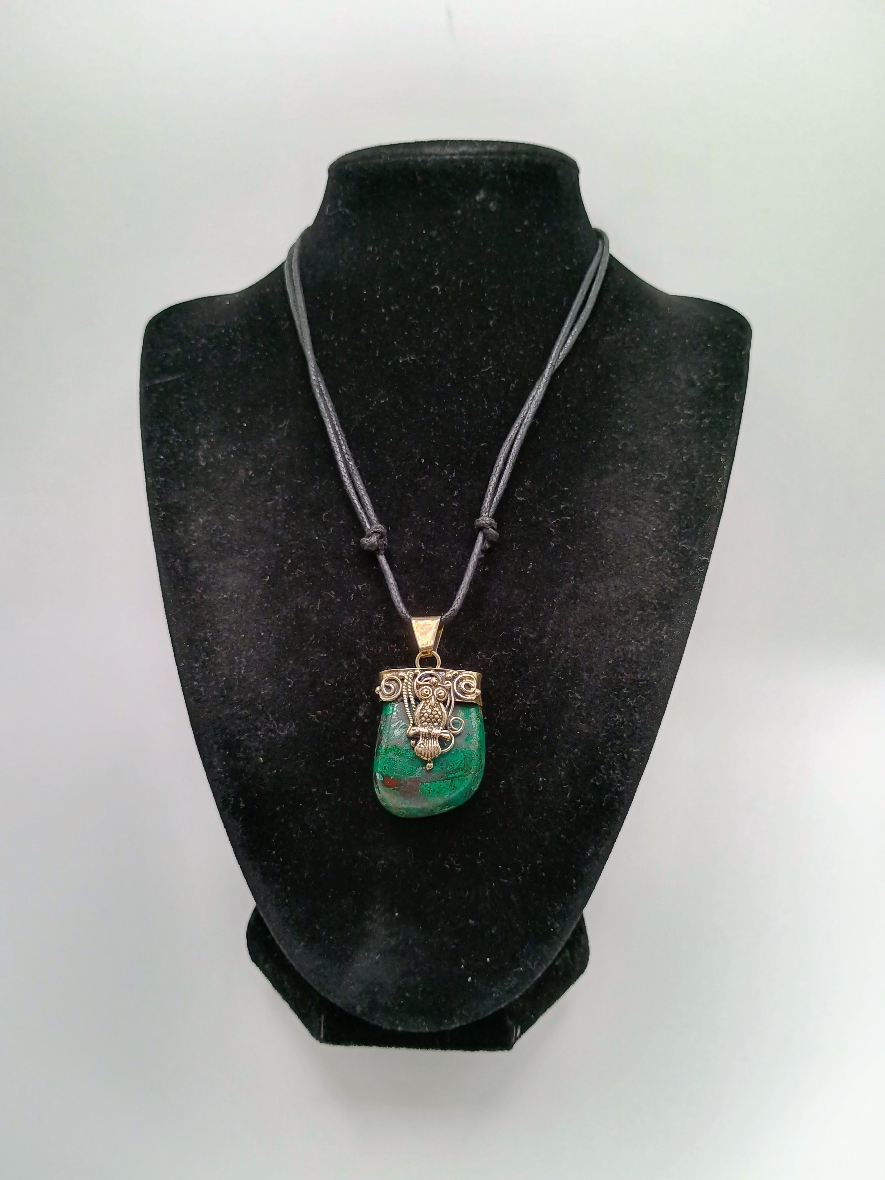 Owl Necklace in 950 Sterling Silver with Natural Stone and Spiritual Amulet