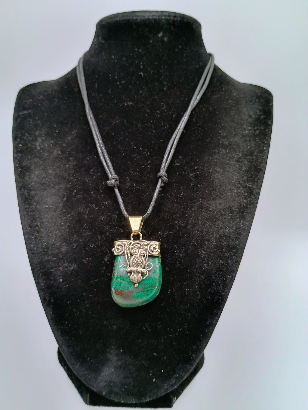 Owl Necklace in 950 Sterling Silver with Natural Stone and Spiritual Amulet