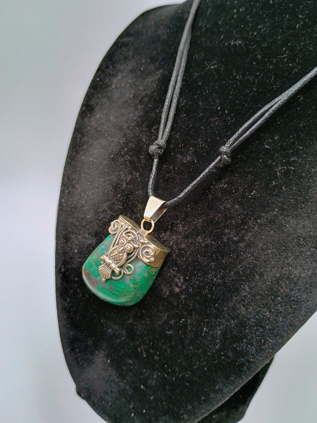 Owl Necklace in 950 Sterling Silver with Natural Stone and Spiritual Amulet