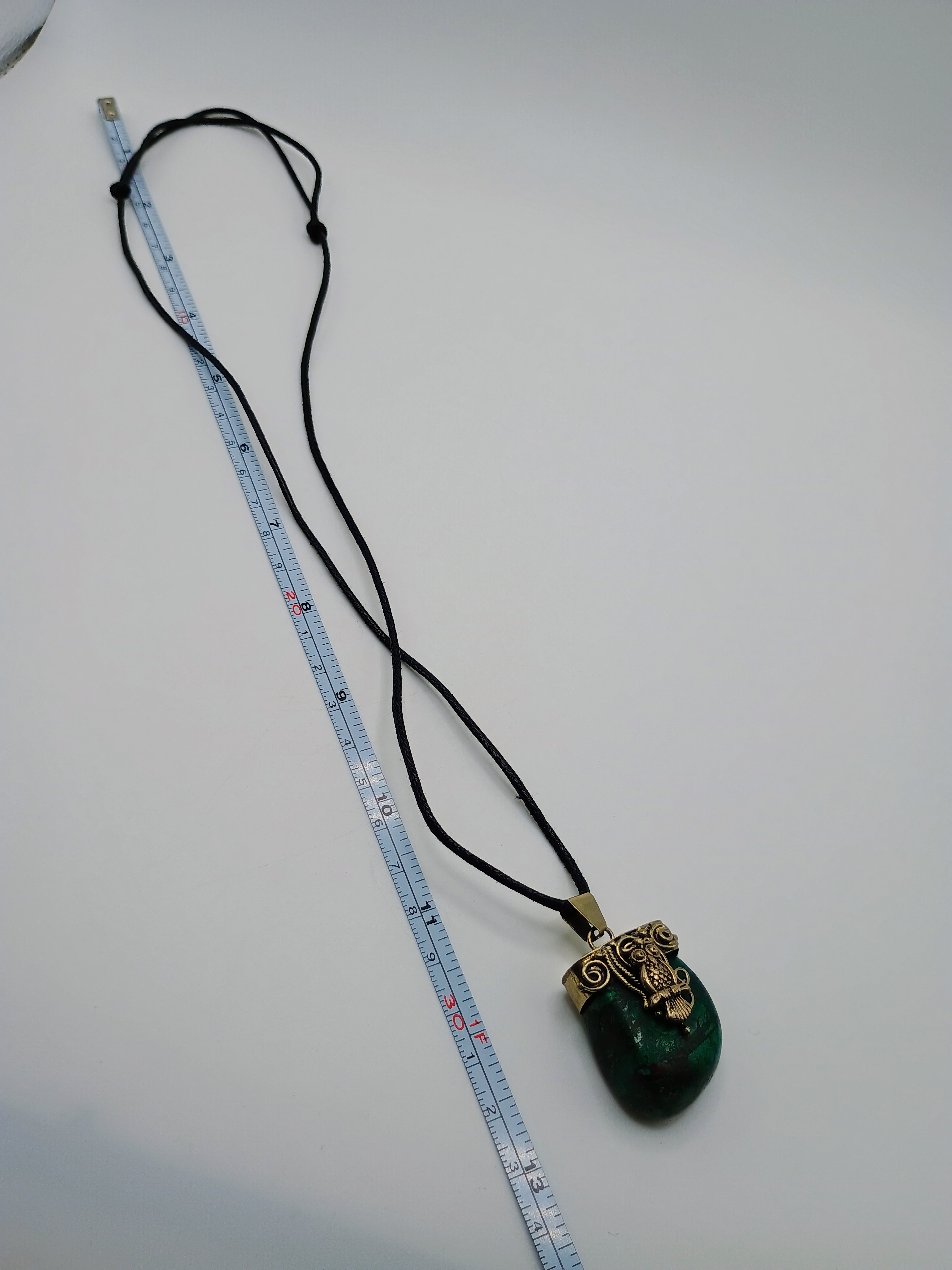 Owl Necklace in 950 Sterling Silver with Natural Stone and Spiritual Amulet