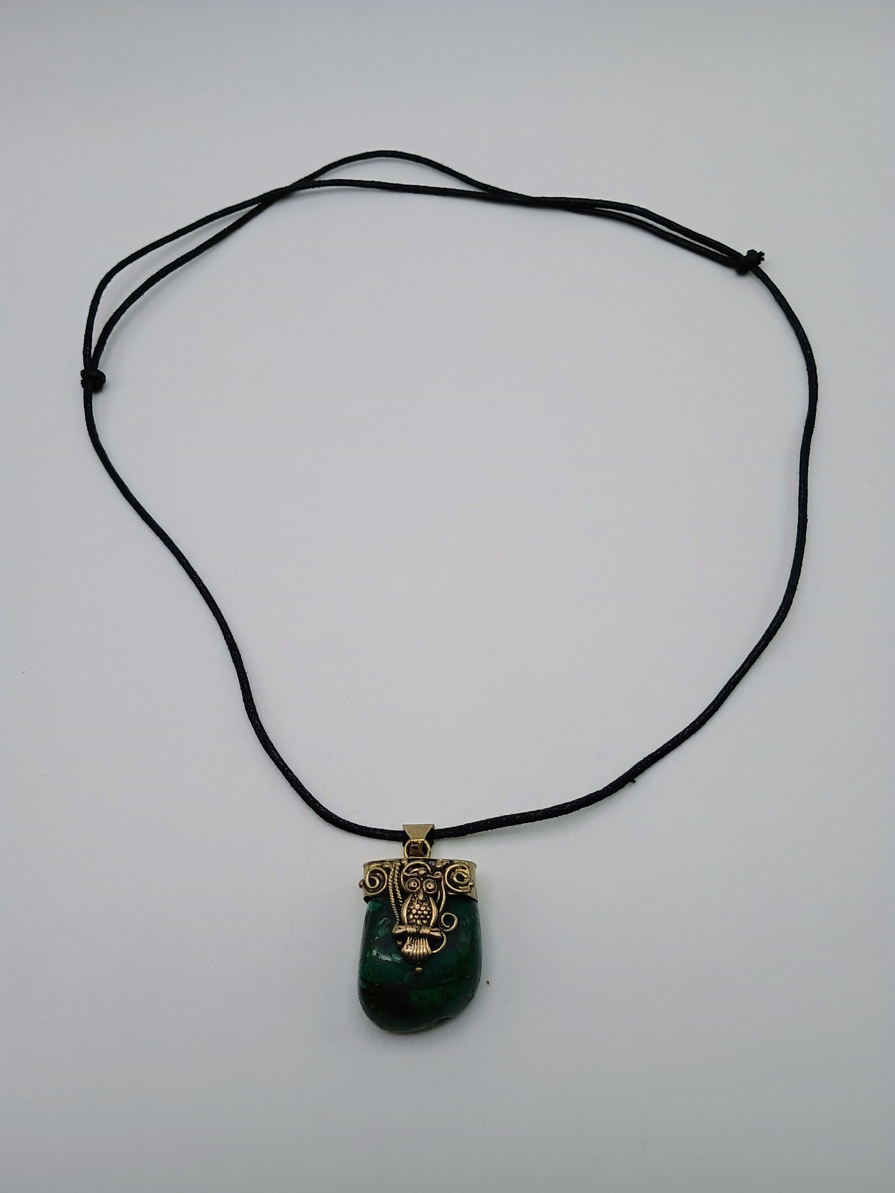 Owl Necklace in 950 Sterling Silver with Natural Stone and Spiritual Amulet