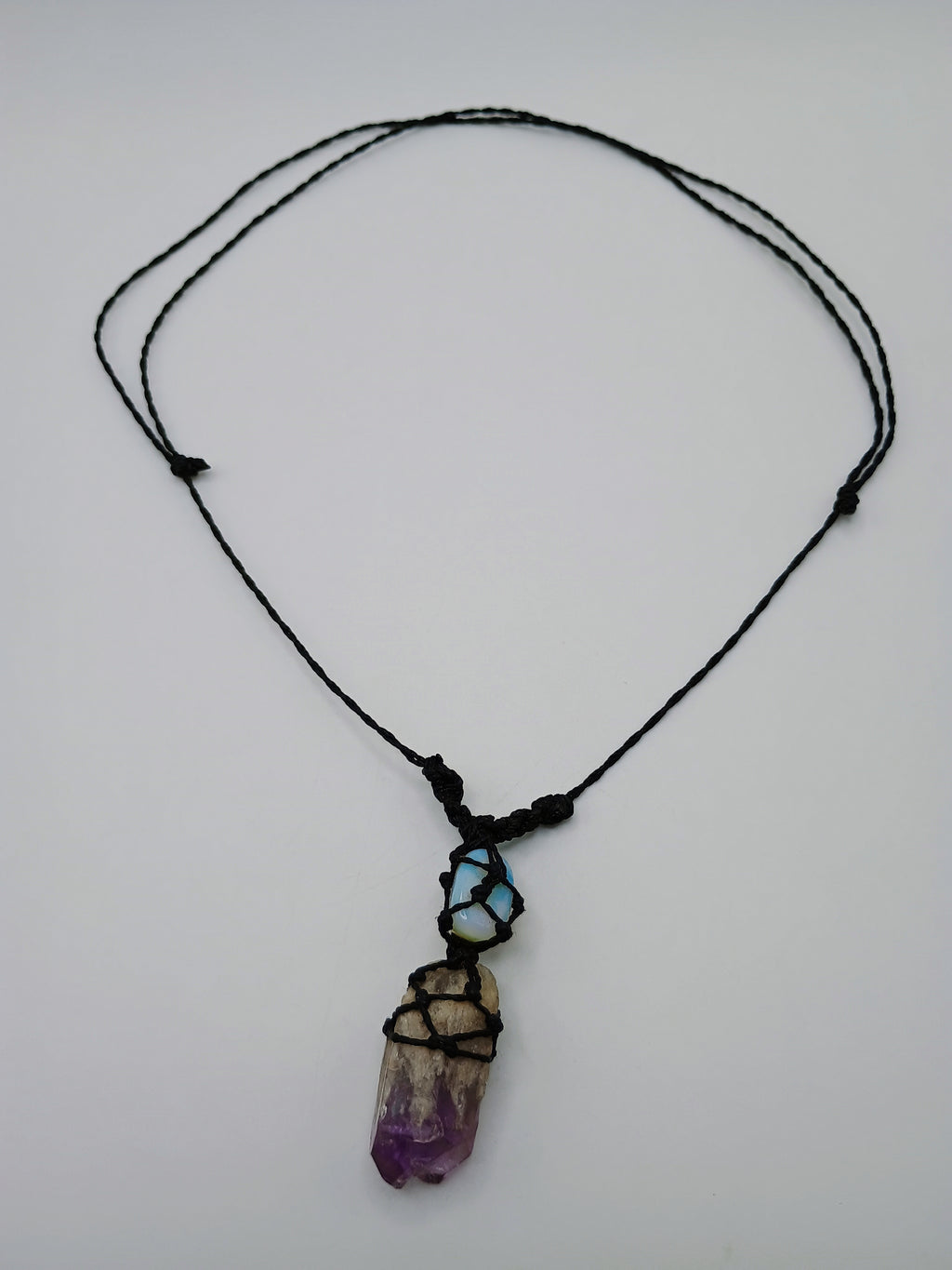 Handmade Macrame Necklace with Moonstone Quartz, Peruvian Craftsmanship