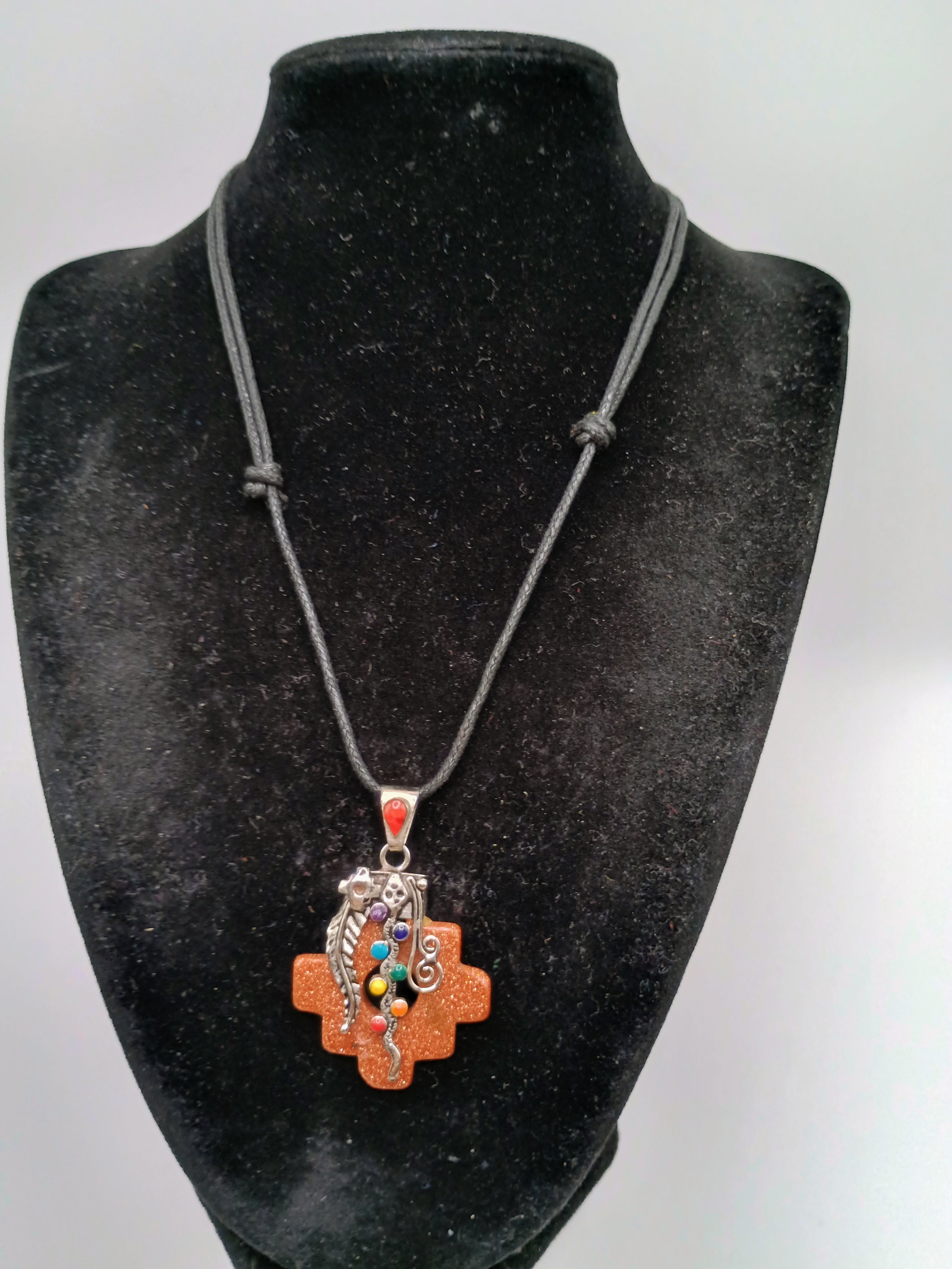 Chakana Inca Rain Gold Necklace 7 Chakra Stones Spiritual Amulet Handmade