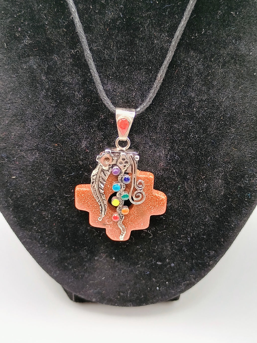 Chakana Inca Rain Gold Necklace 7 Chakra Stones Spiritual Amulet Handmade
