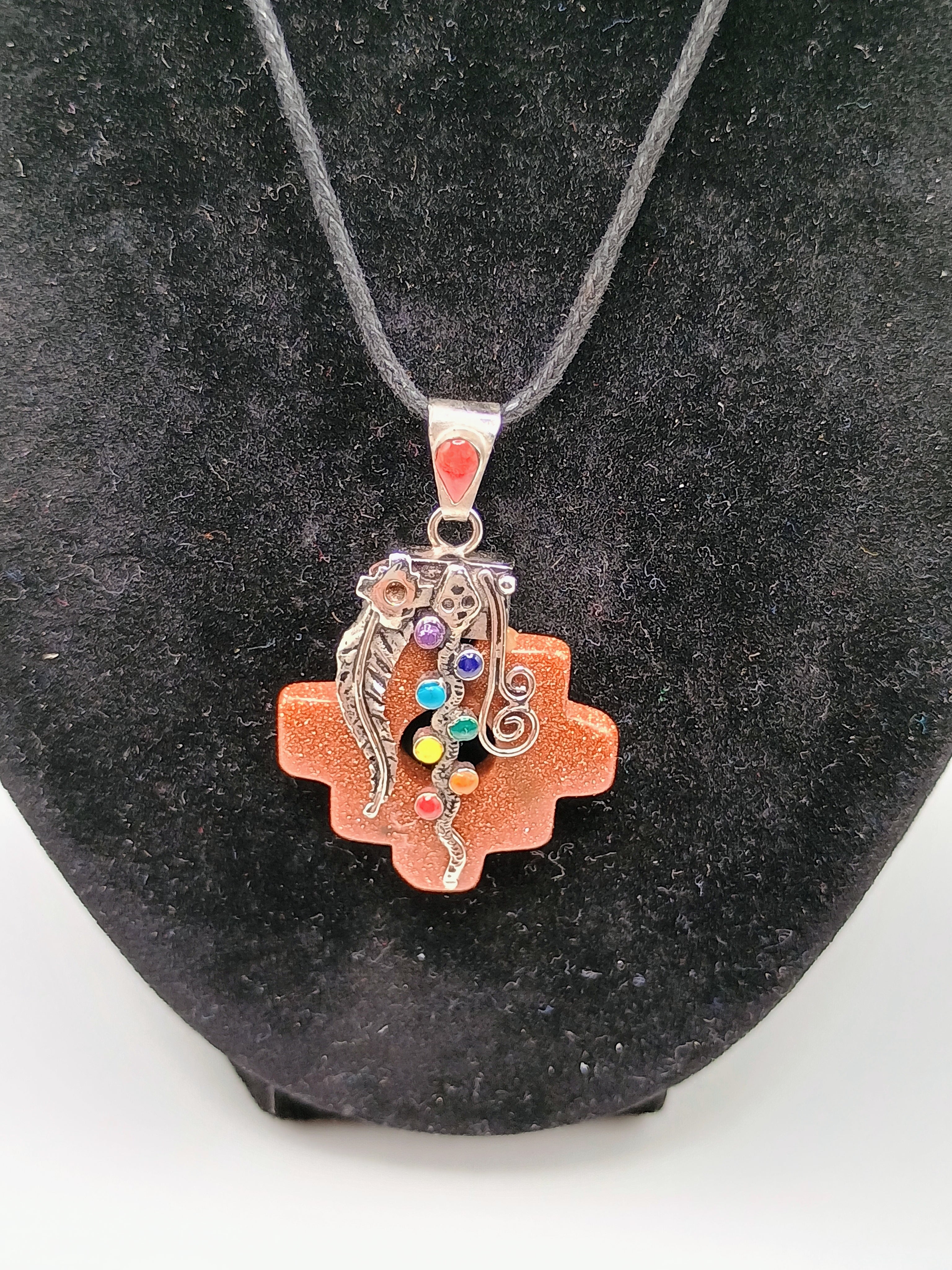 Chakana Inca Rain Gold Necklace 7 Chakra Stones Spiritual Amulet Handmade
