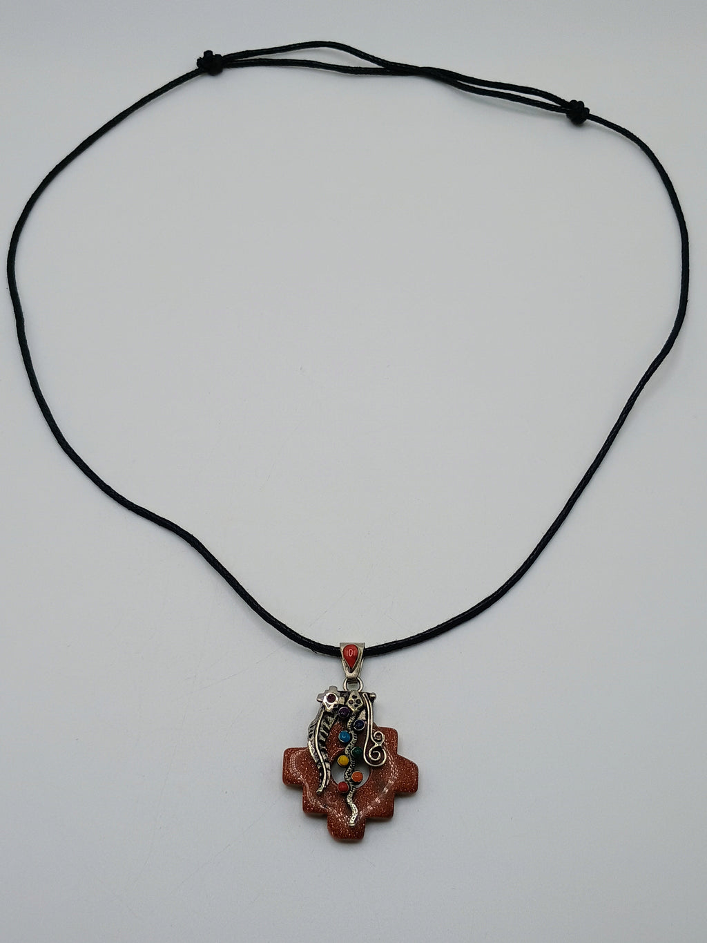 Chakana Inca Rain Gold Necklace 7 Chakra Stones Spiritual Amulet Handmade