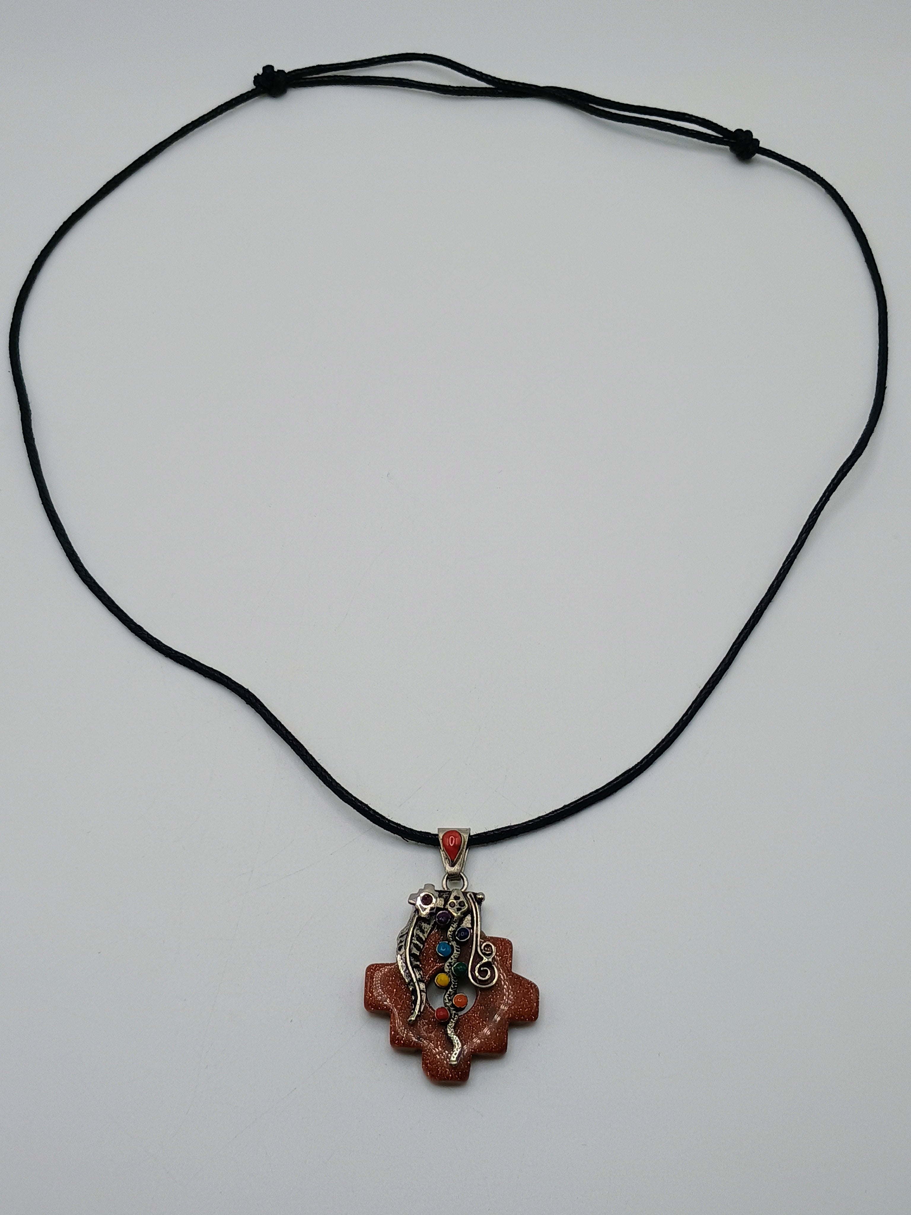 Chakana Inca Rain Gold Necklace 7 Chakra Stones Spiritual Amulet Handmade