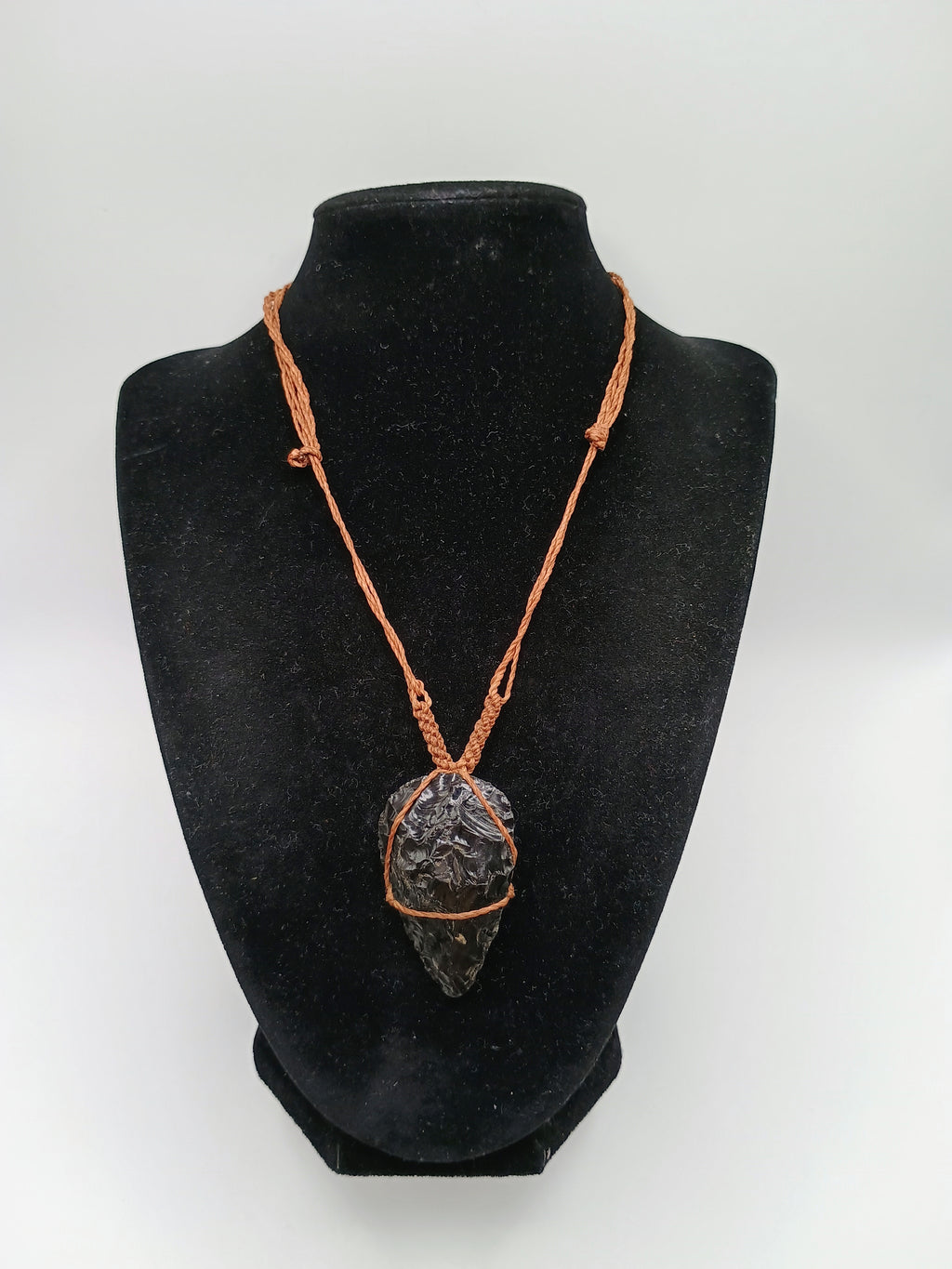 Natural Black Onyx Macrame Necklace, Spiritual Protection Amulet