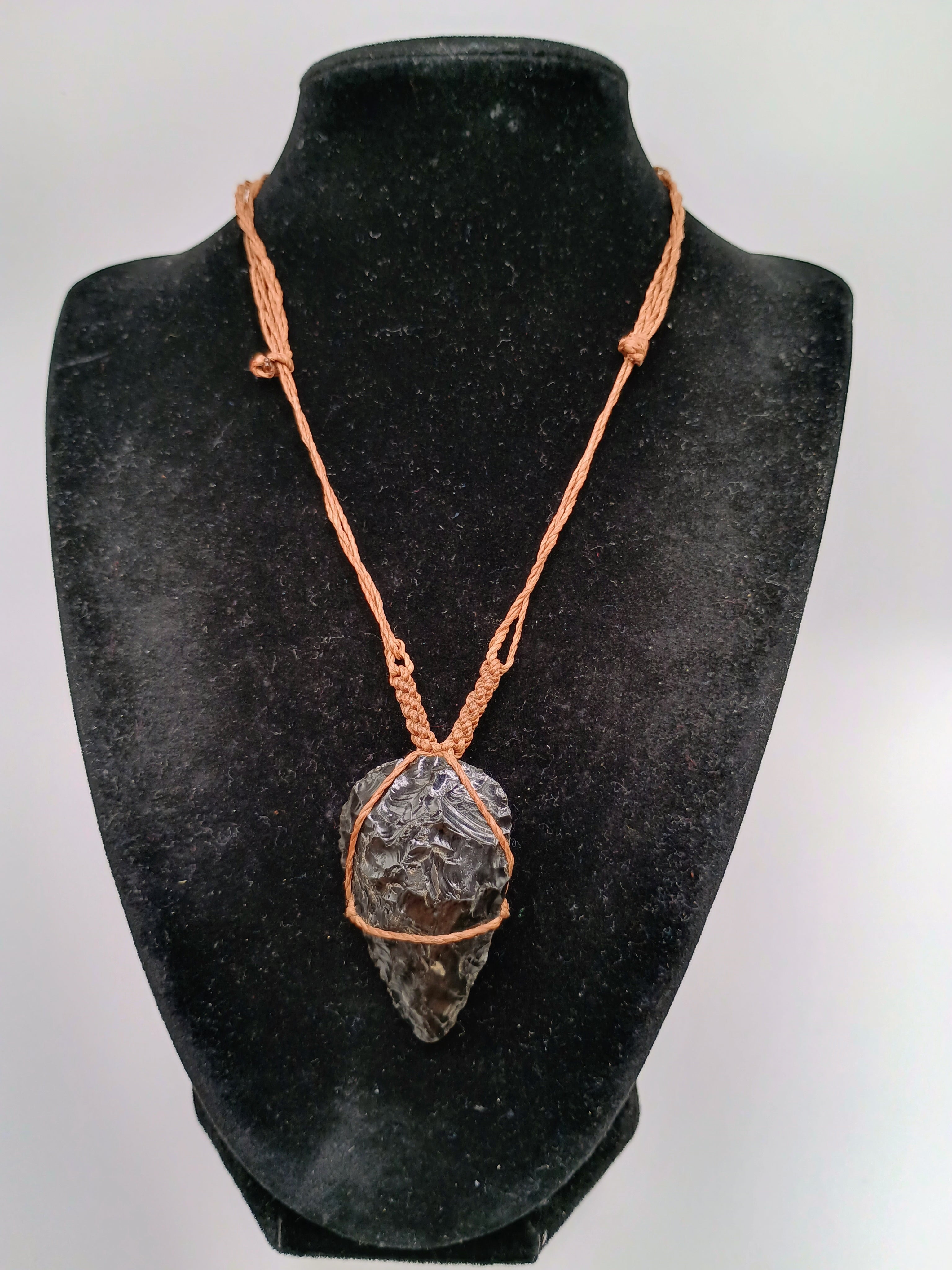 Natural Black Onyx Macrame Necklace, Spiritual Protection Amulet