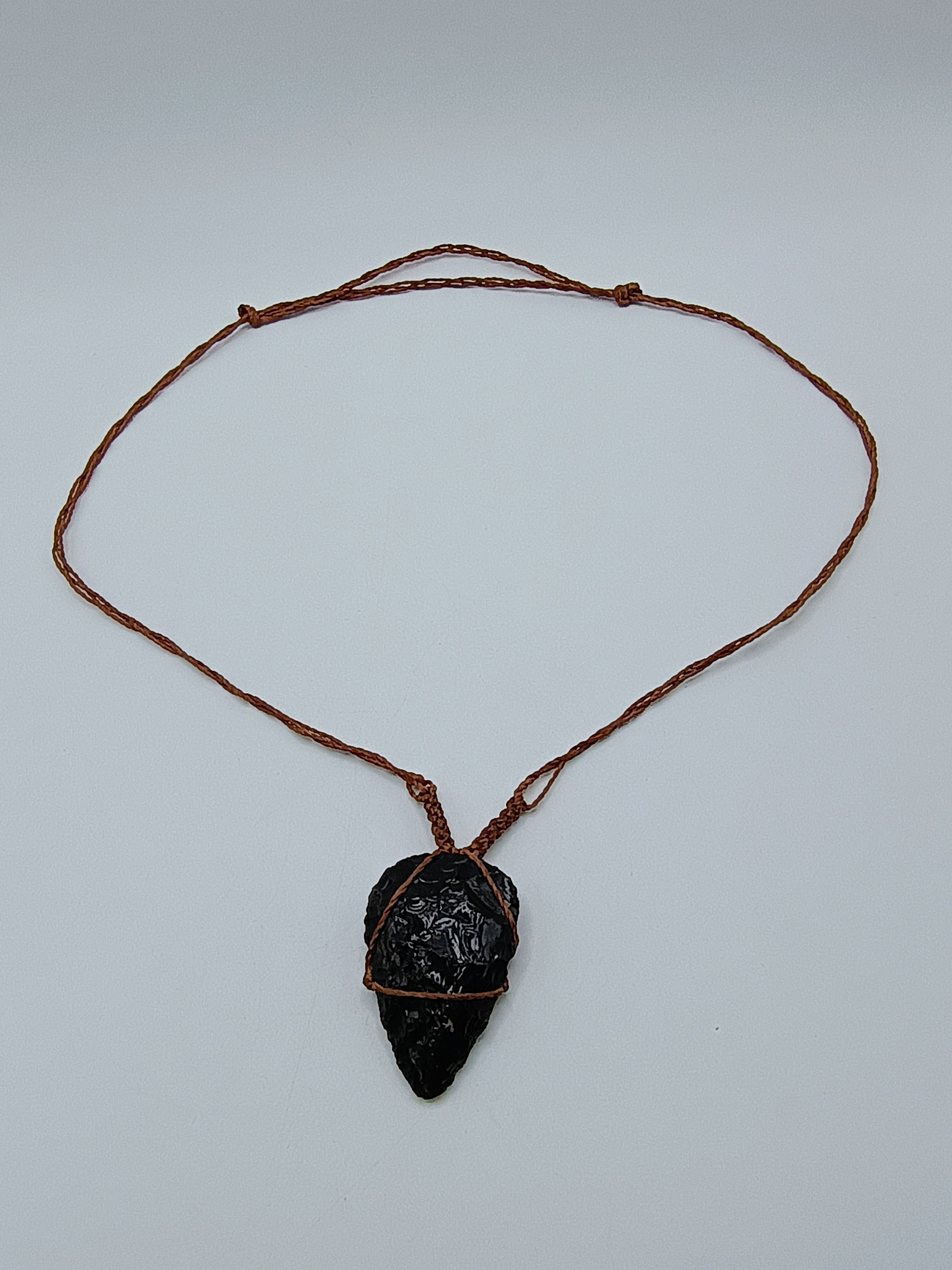 Natural Black Onyx Macrame Necklace, Spiritual Protection Amulet
