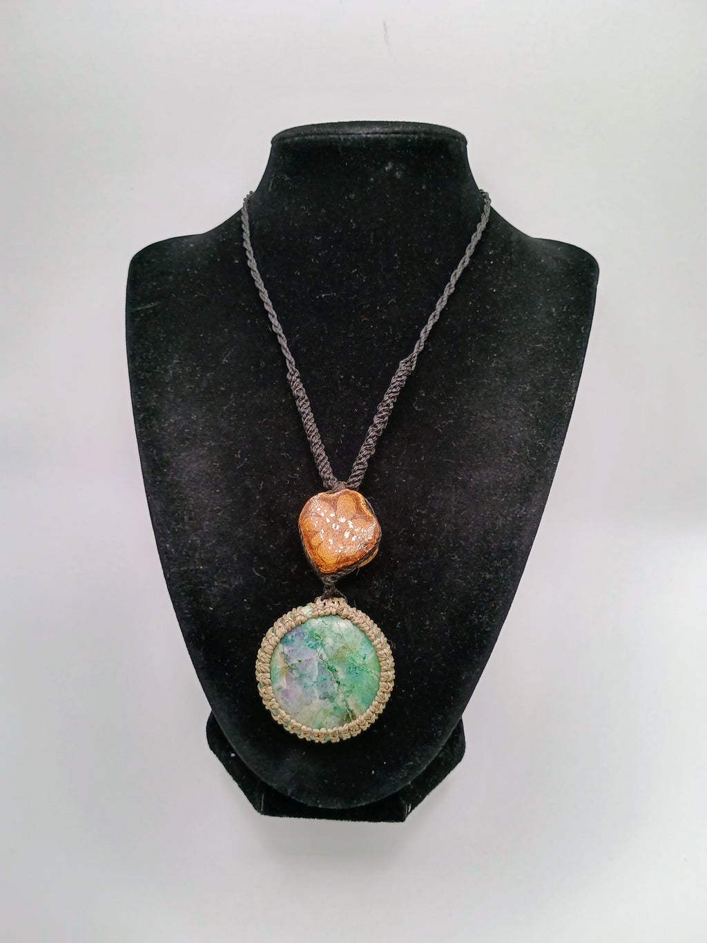 Natural Turquoise Macrame Necklace, Handmade Spiritual Amulet