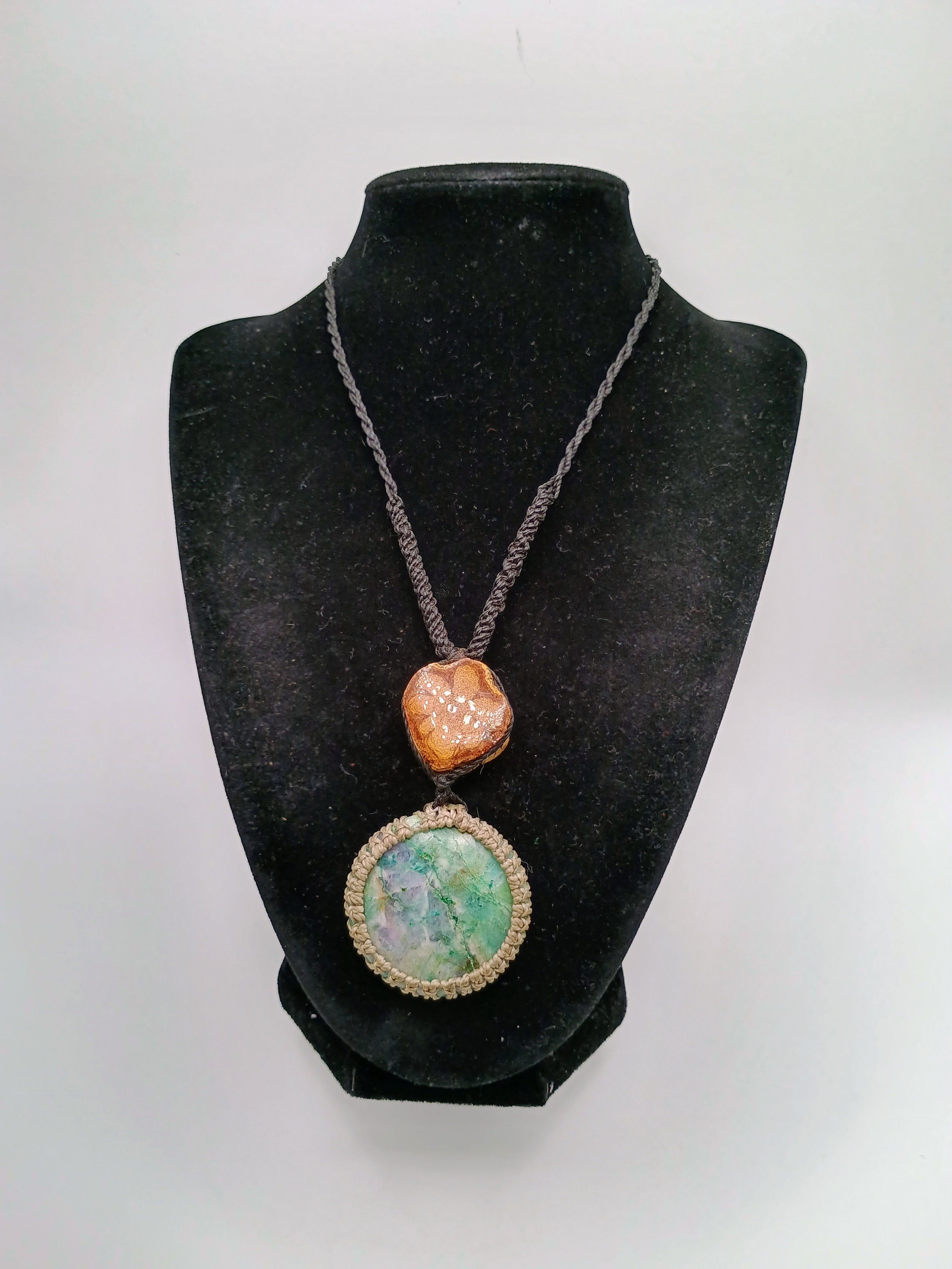 Natural Turquoise Macrame Necklace, Handmade Spiritual Amulet