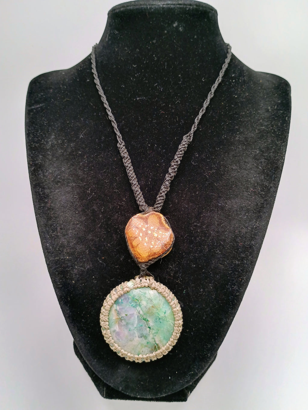 Natural Turquoise Macrame Necklace, Handmade Spiritual Amulet