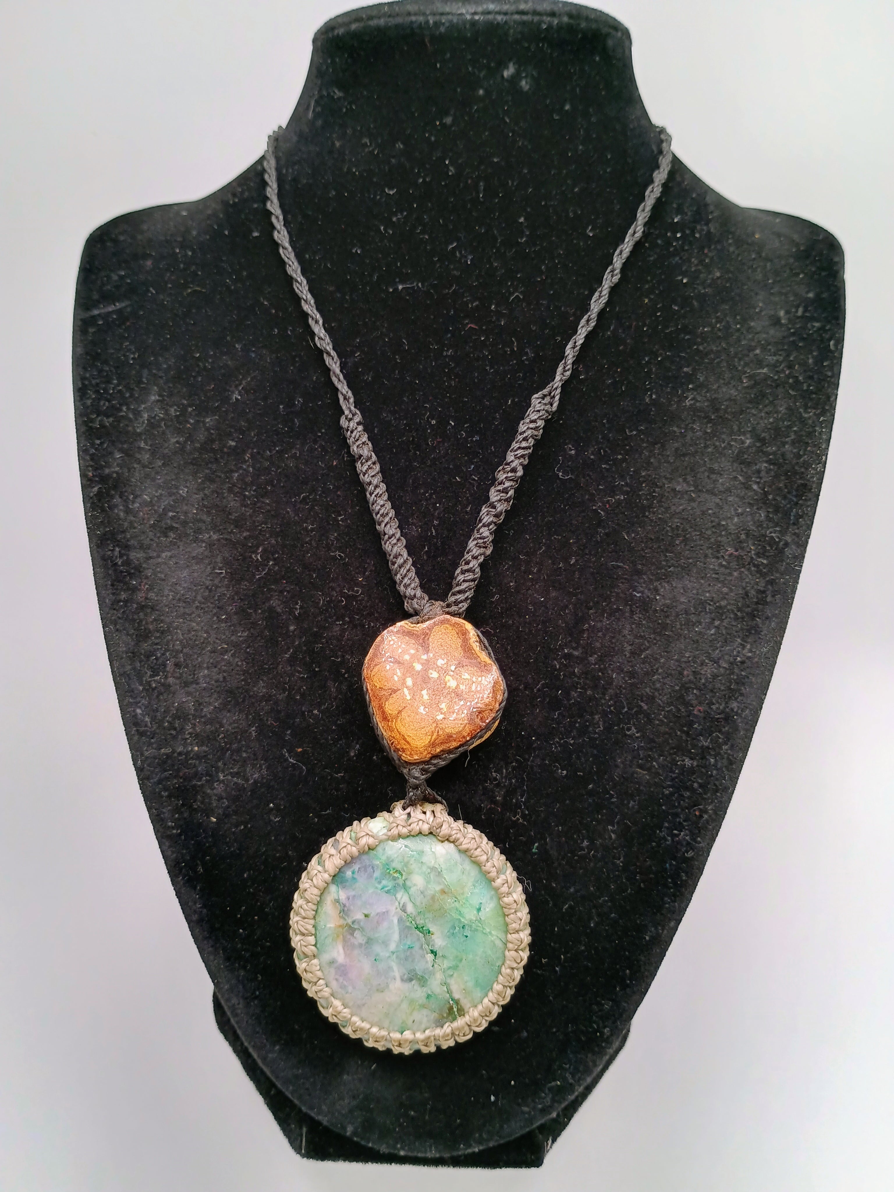 Natural Turquoise Macrame Necklace, Handmade Spiritual Amulet
