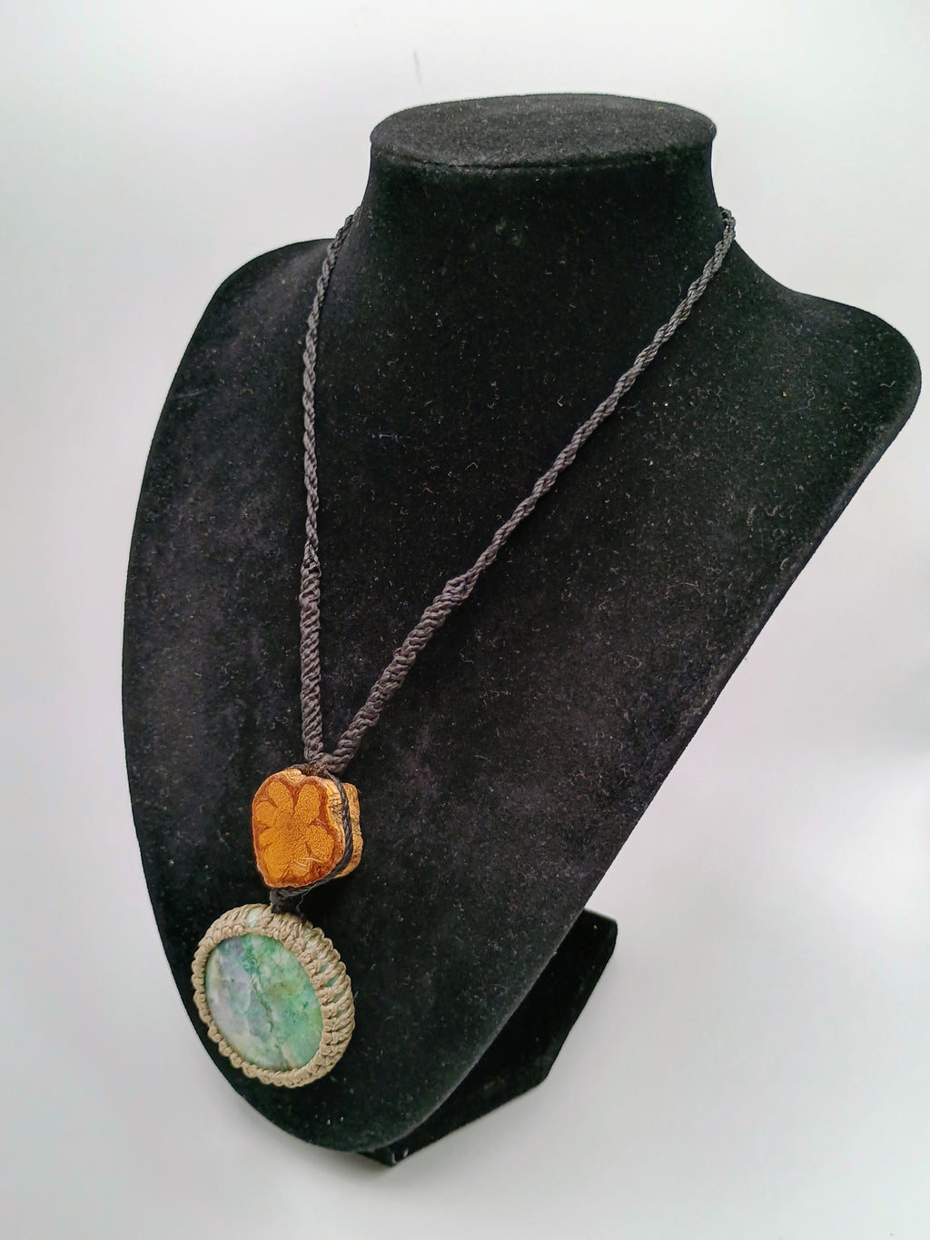 Natural Turquoise Macrame Necklace, Handmade Spiritual Amulet