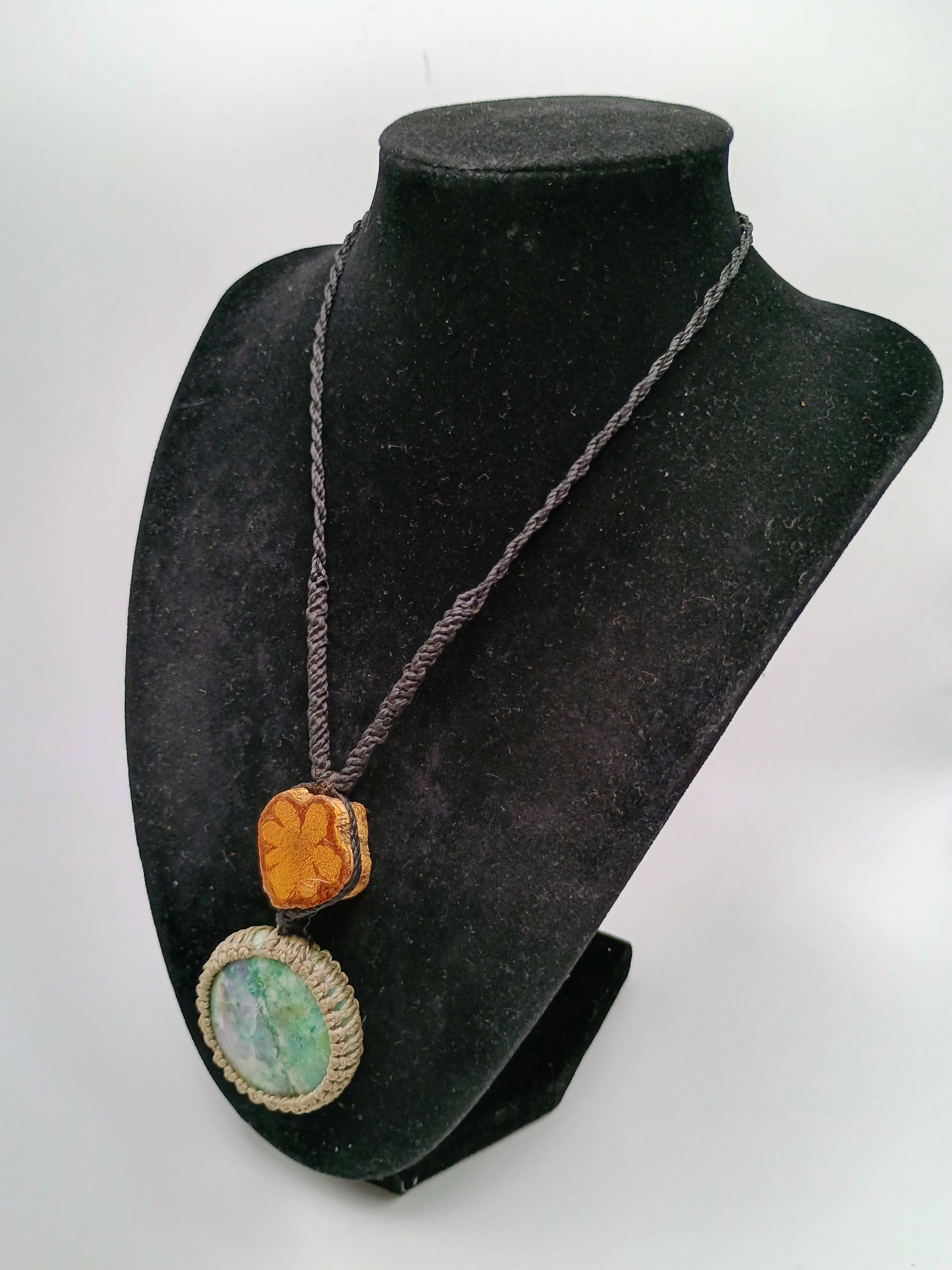 Natural Turquoise Macrame Necklace, Handmade Spiritual Amulet