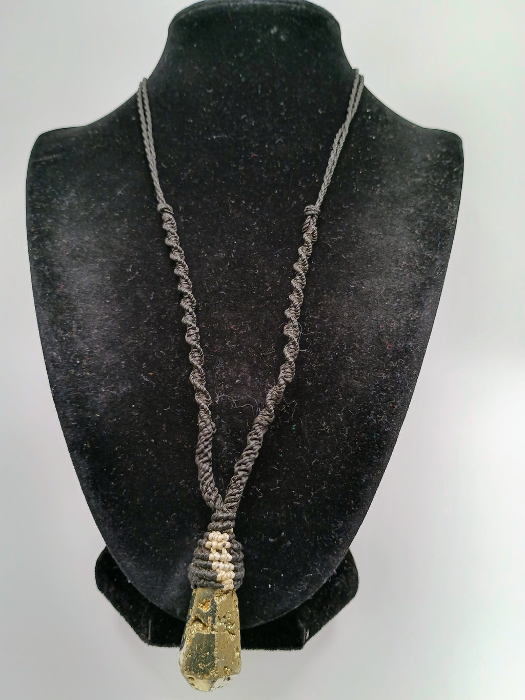 Natural Pyrite Macrame Necklace Amulet for Abundance and Protection