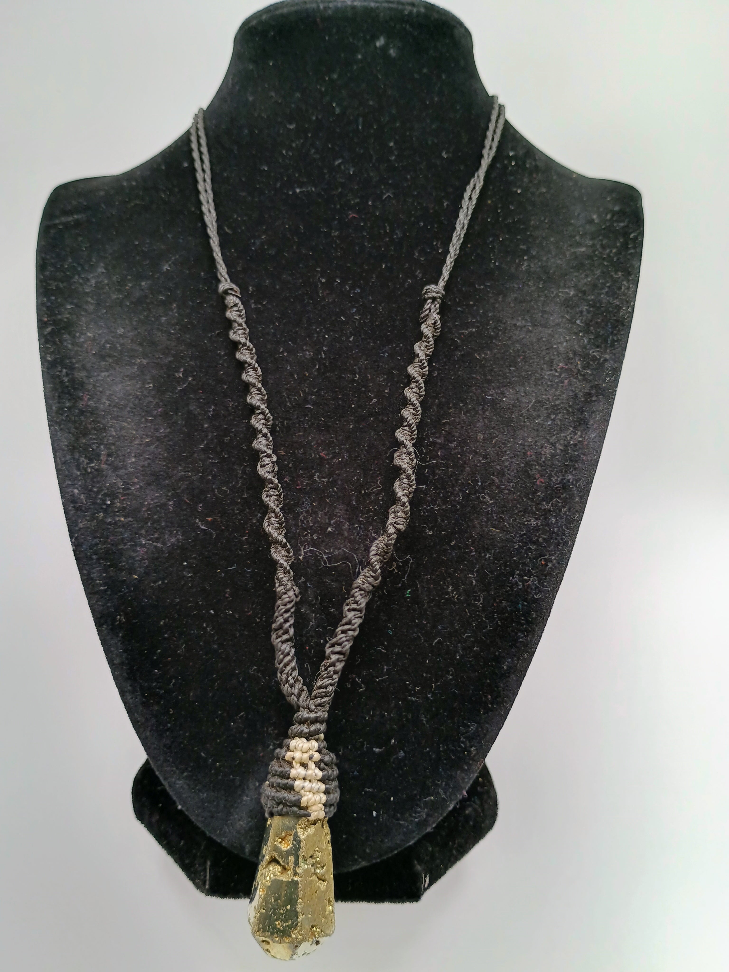 Natural Pyrite Macrame Necklace Amulet for Abundance and Protection