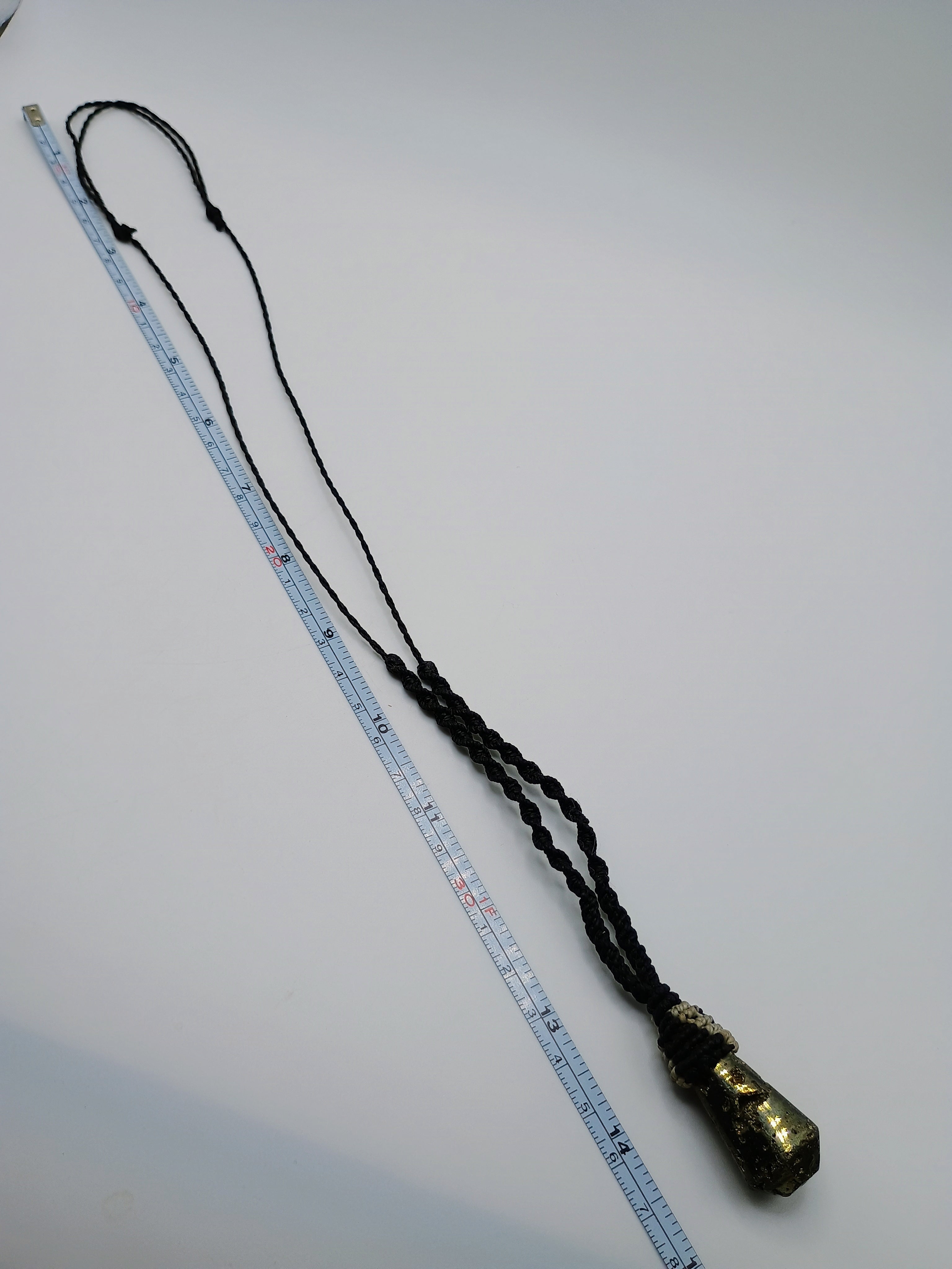 Natural Pyrite Macrame Necklace Amulet for Abundance and Protection