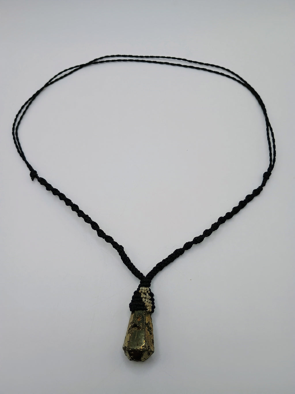 Natural Pyrite Macrame Necklace Amulet for Abundance and Protection